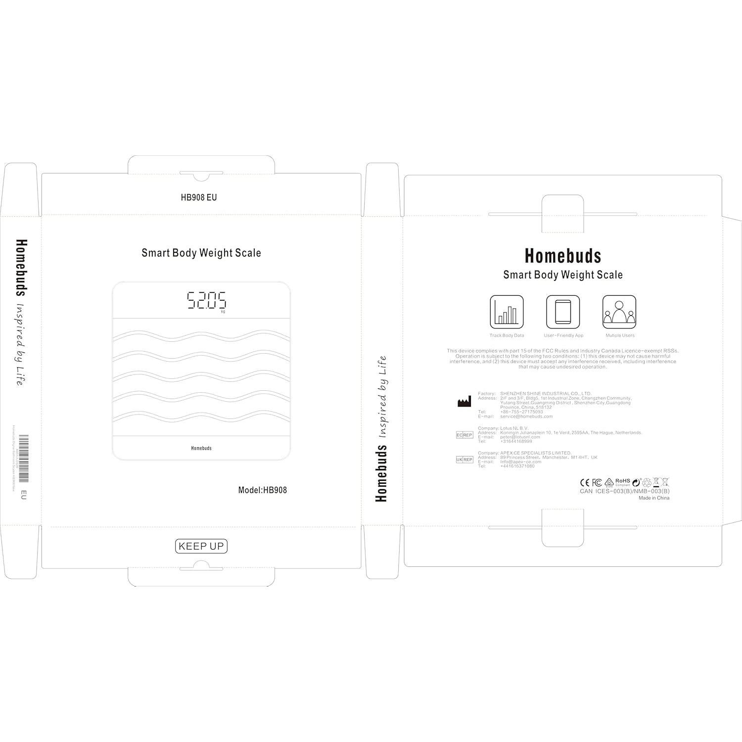 Báscula Digital de Baño Homebuds HB908 272kg Alta Precisión