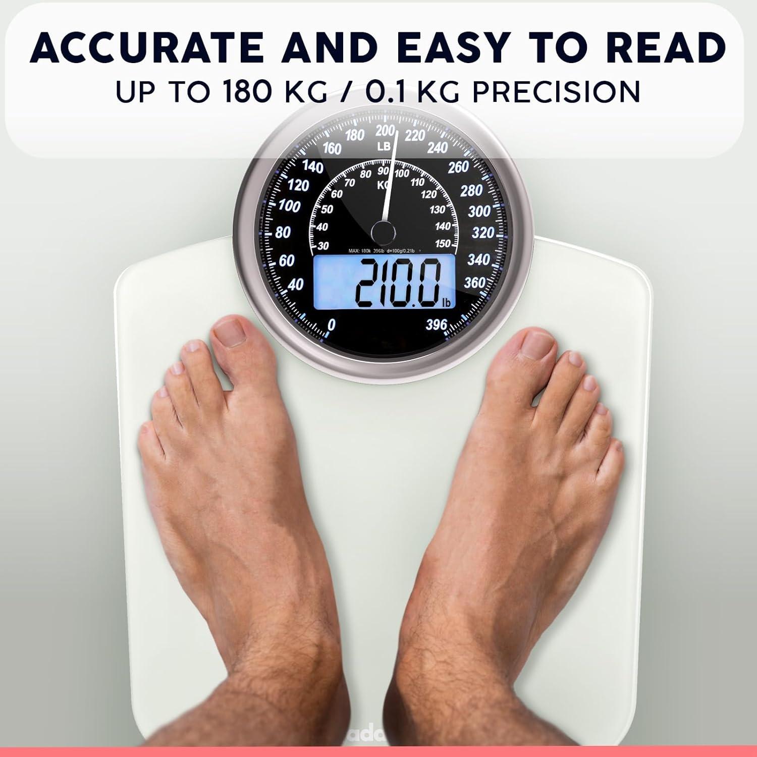 Báscula Híbrida Adamson Digital y Analógica 180 kg Vidrio Templado