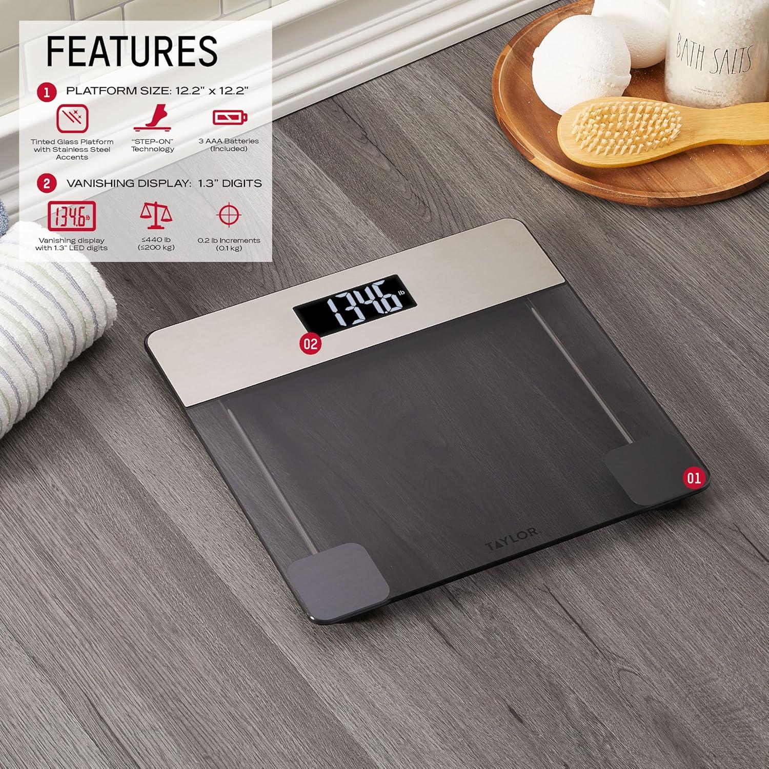 Báscula Digital de Baño Taylor 200 kg Vidrio Tinte Acero Inoxidable