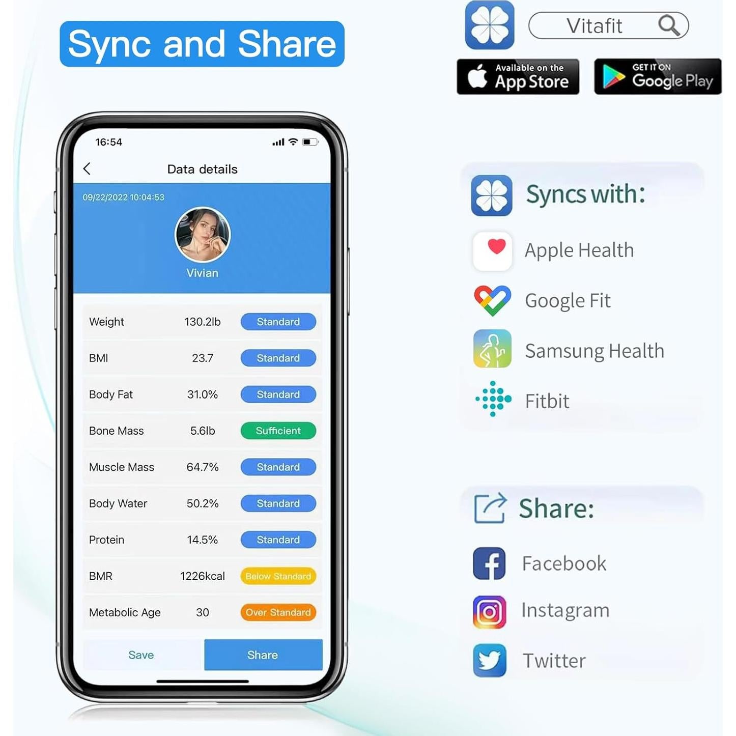 Balanza de Baño Inteligente Vitafit VT701 181kg Alta Precisión