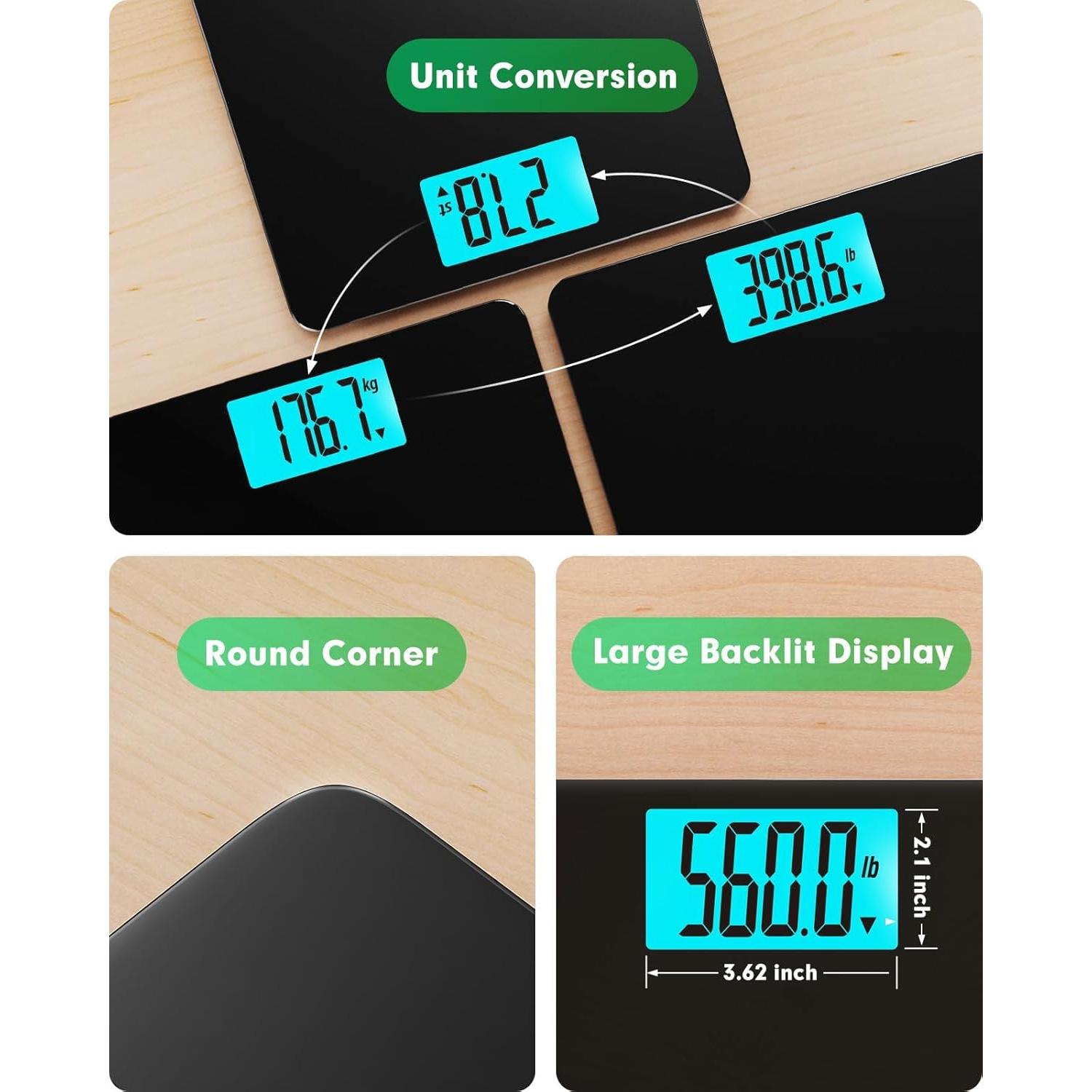 Báscula Digital ZOETOUCH 255kg Pantalla LCD Grande Negra