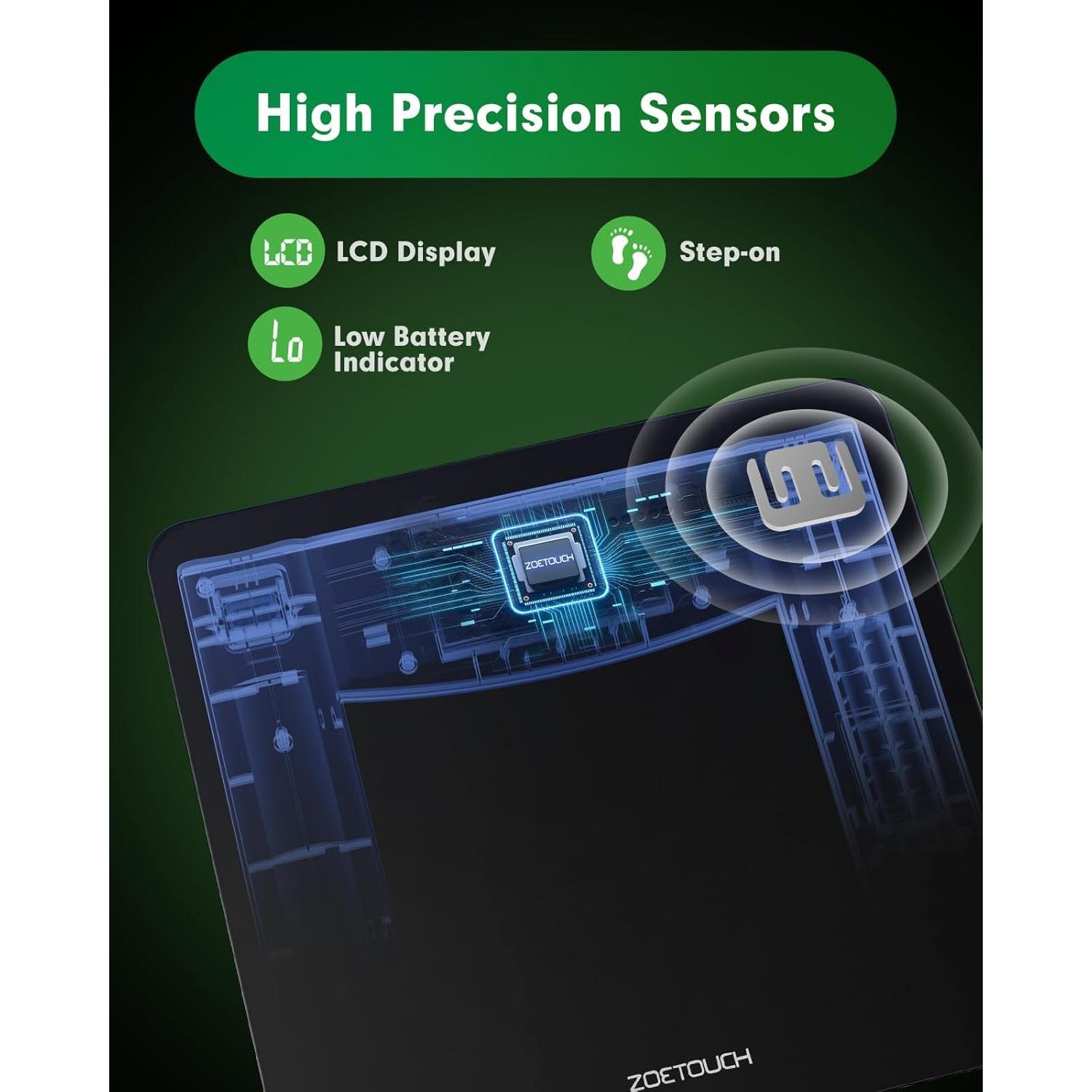 Báscula Digital ZOETOUCH 255kg Pantalla LCD Grande Negra