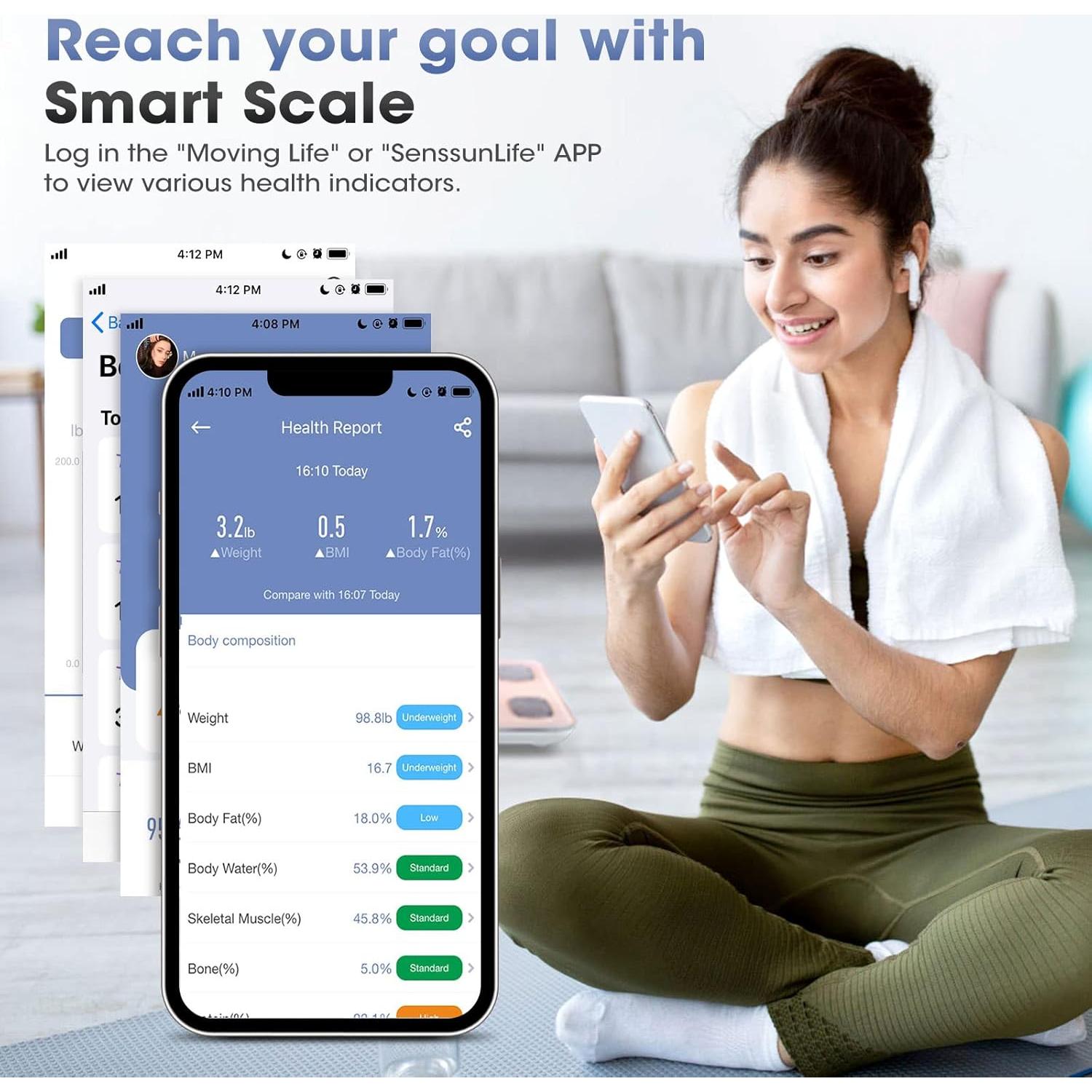 Báscula Inteligente AGM Bluetooth Rosa 180kg Composición Corporal