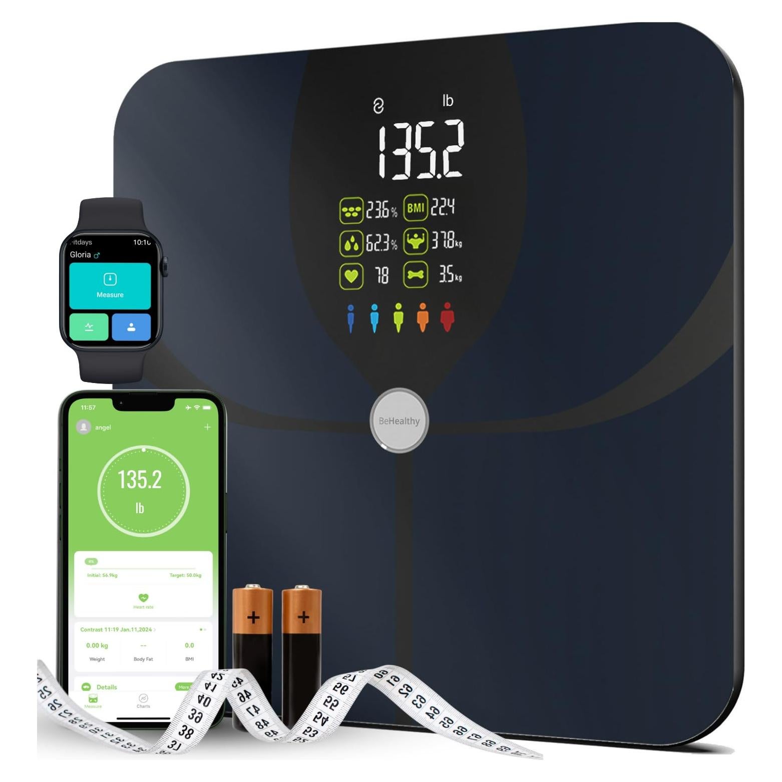 Báscula Inteligente BeHealthy Bluetooth 180 kg, 16 Análisis Corporal