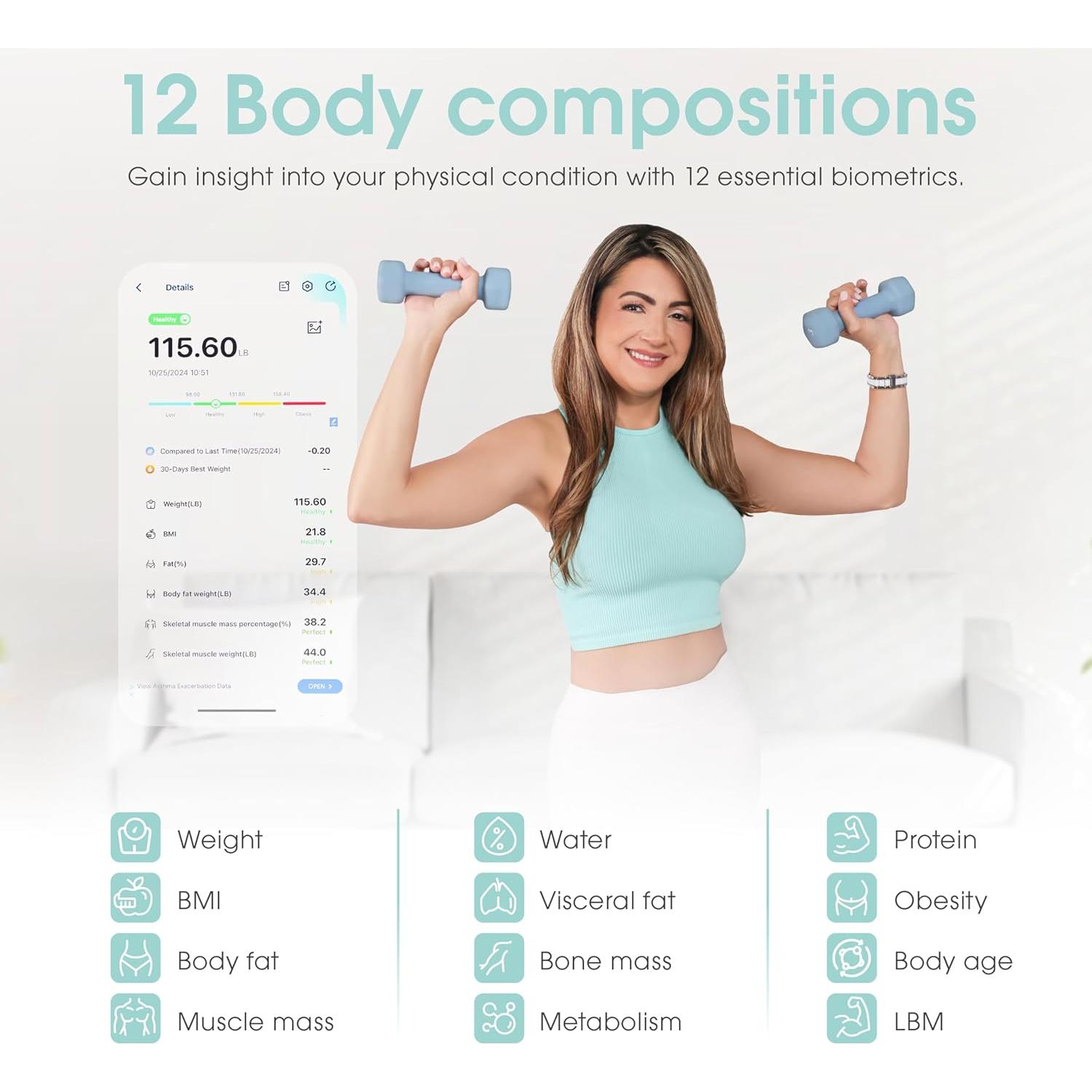 Báscula Inteligente Powerfit Digital con IMC y Grasa Corporal