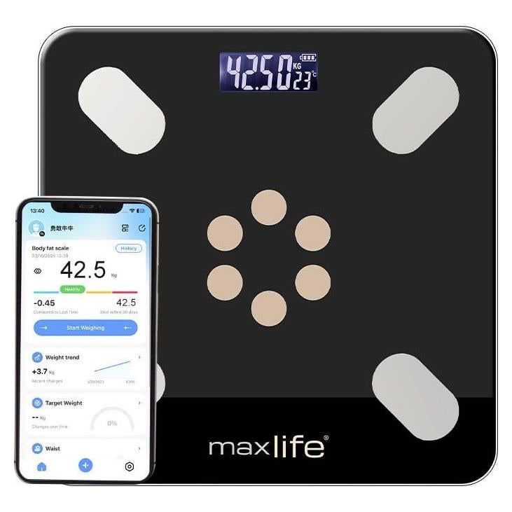 Báscula Inteligente MaxLife Bluetooth 181 kg Grasa Corporal