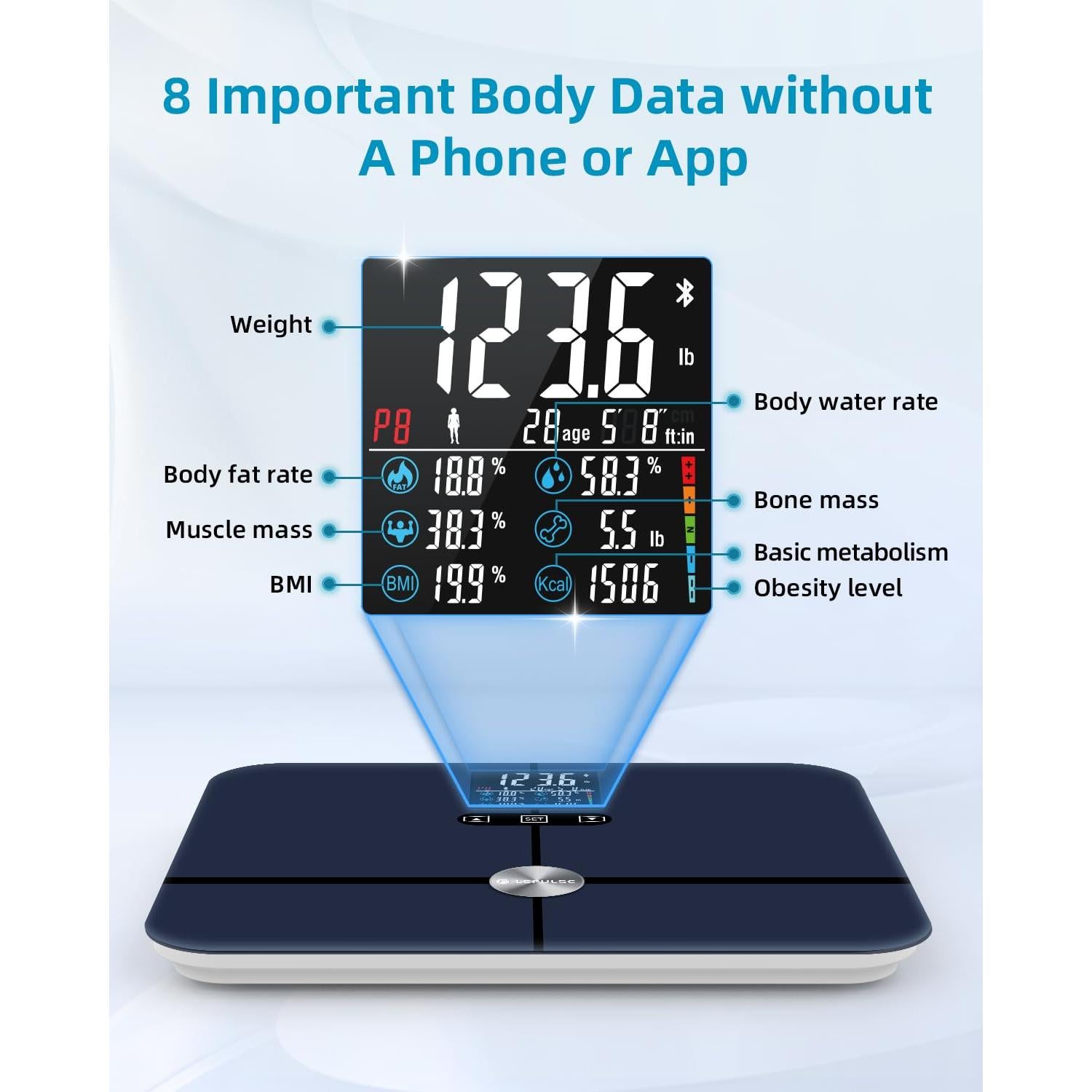 Escala Digital de Grasa Corporal Lepulse 400kg, Pantalla Grande