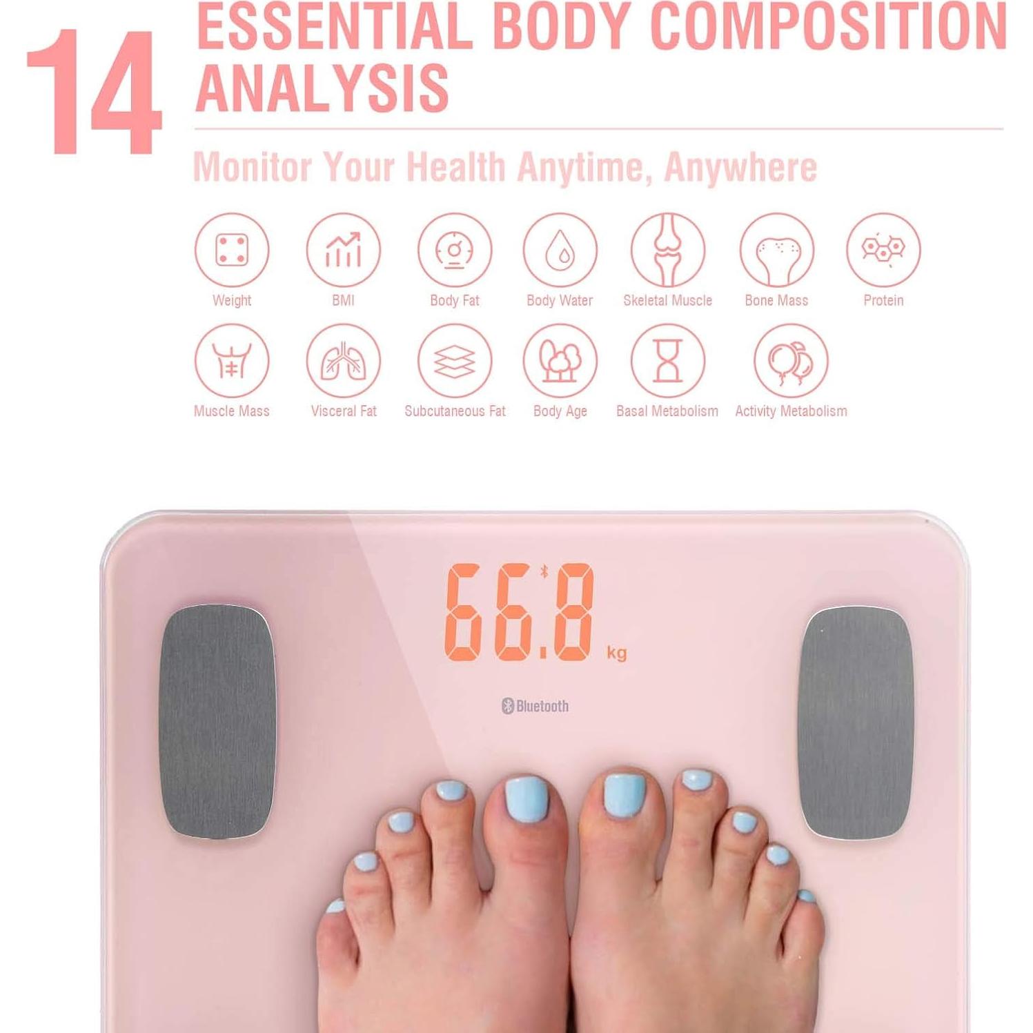 Báscula de Grasa Corporal Himaly Rosa Digital Bluetooth 181 kg