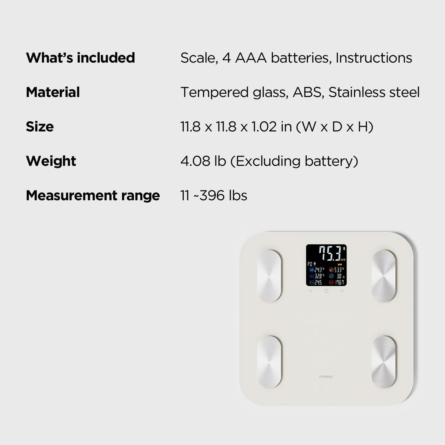 Balanza Inteligente Mooas Bluetooth 180 kg Grasa Corporal IMC