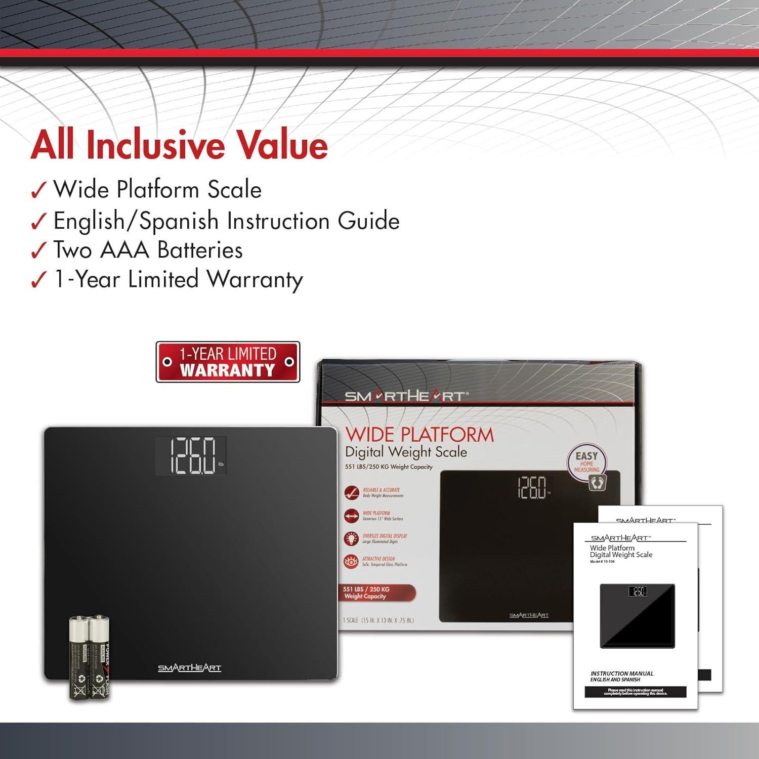 Báscula Digital Veridian 250 kg Vidrio Templado 15" x 13"