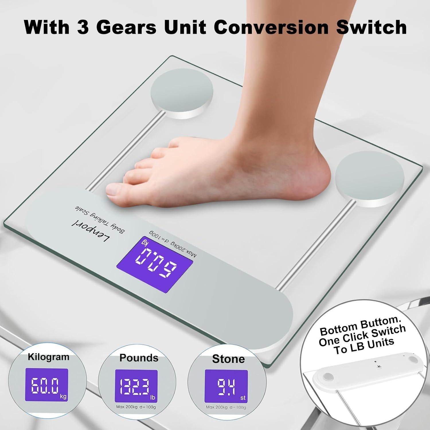 Báscula Digital que Habla Lenporl 200 kg con Pantalla LCD