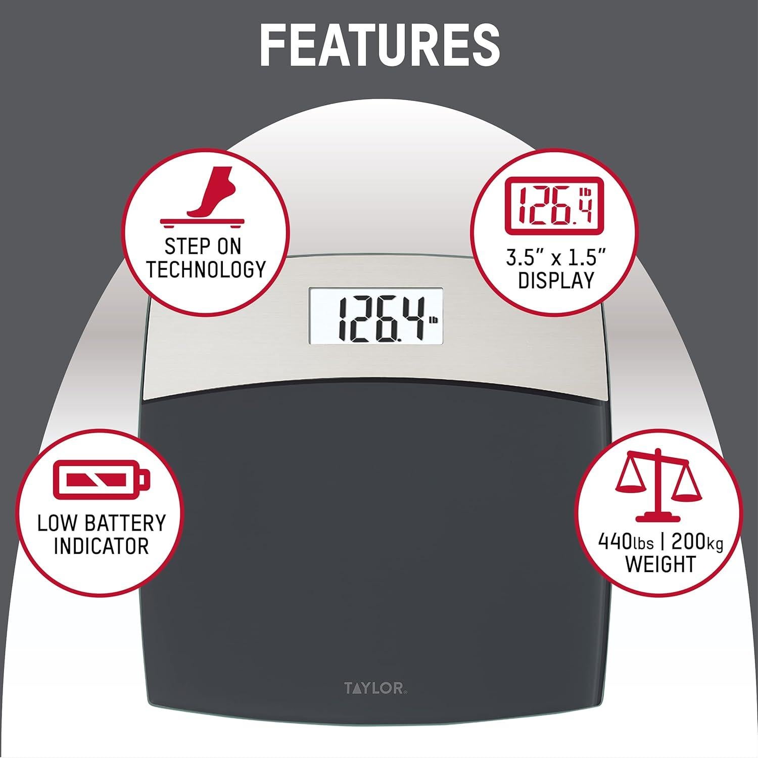 Báscula Digital Taylor de Baño Acero Inoxidable 440 LB