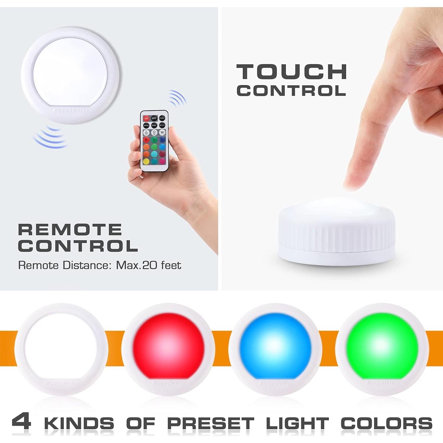 EverBrite Luz LED Táctil Multicolor 3 Piezas 80 Lúmenes