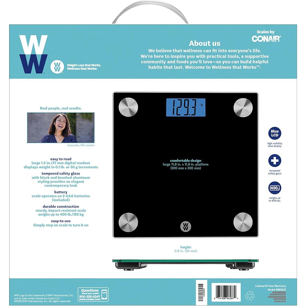 Báscula Digital de Baño Conair WW261Z, Vidrio Negro 182 kg