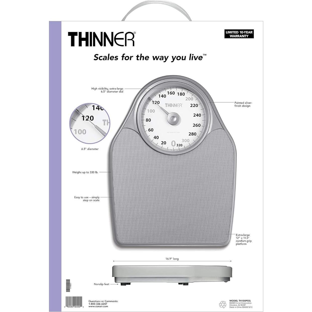 Balanza de Baño Analógica Thinner Conair 150 kg Plata