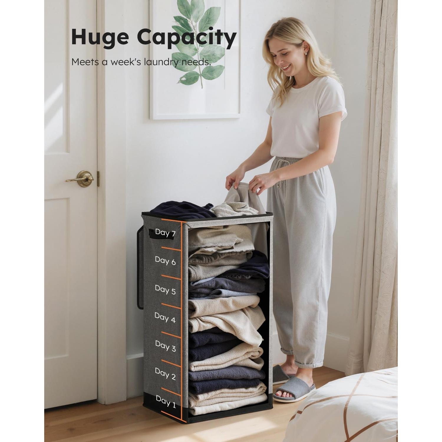 Cesto de Ropa SOLEDI 100L con Tapa y Bolsa Extraíble Gris