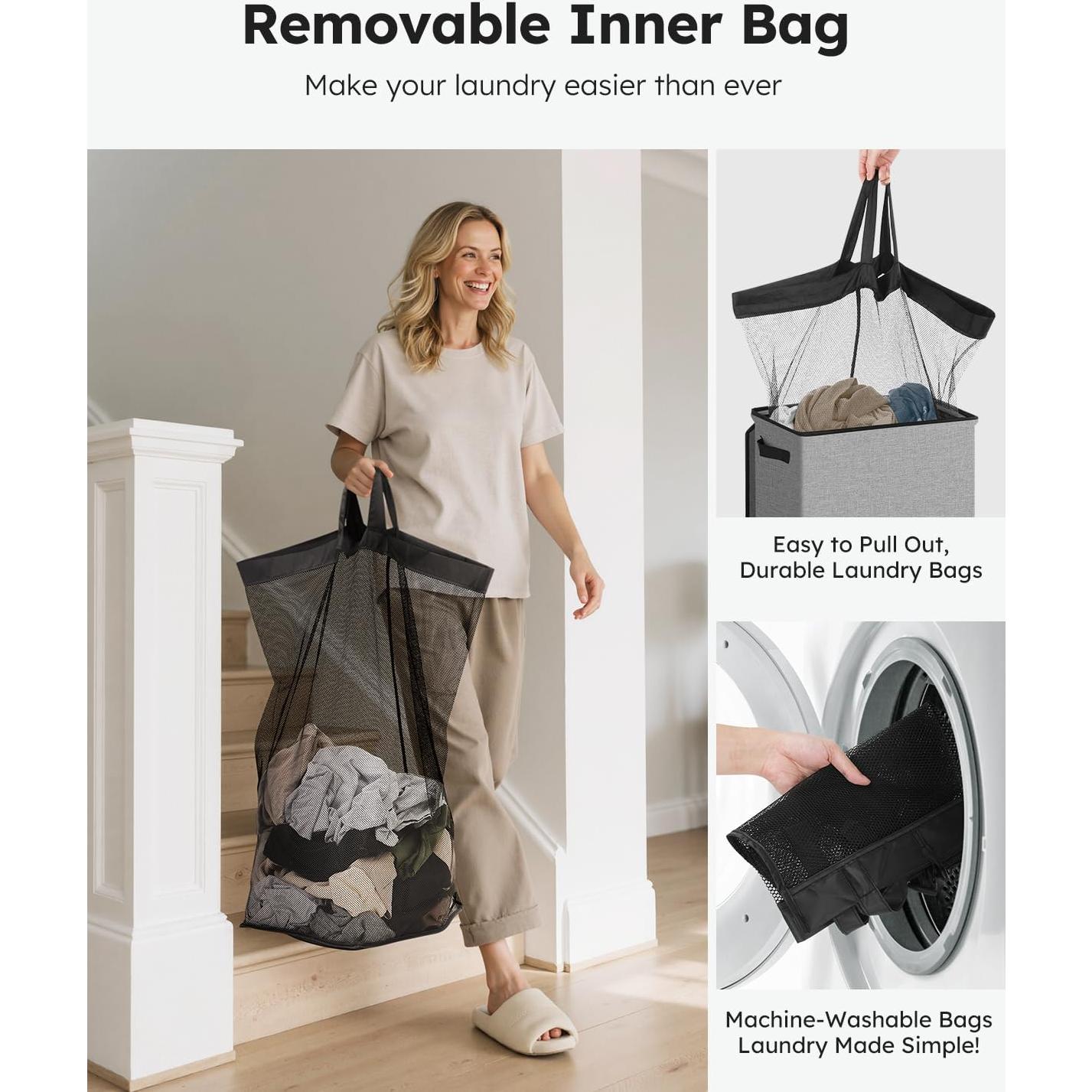 Cesto de Ropa SOLEDI 100L con Tapa y Bolsa Extraíble Gris