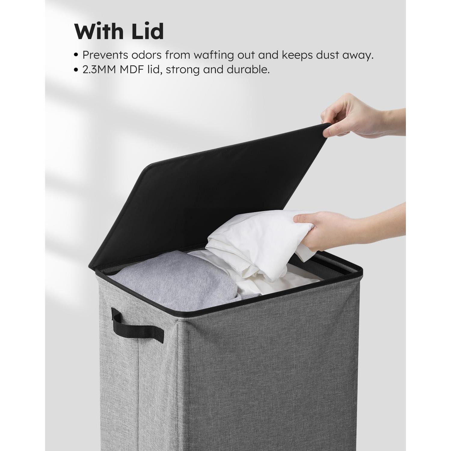 Cesto de Ropa SOLEDI 100L con Tapa y Bolsa Extraíble Gris