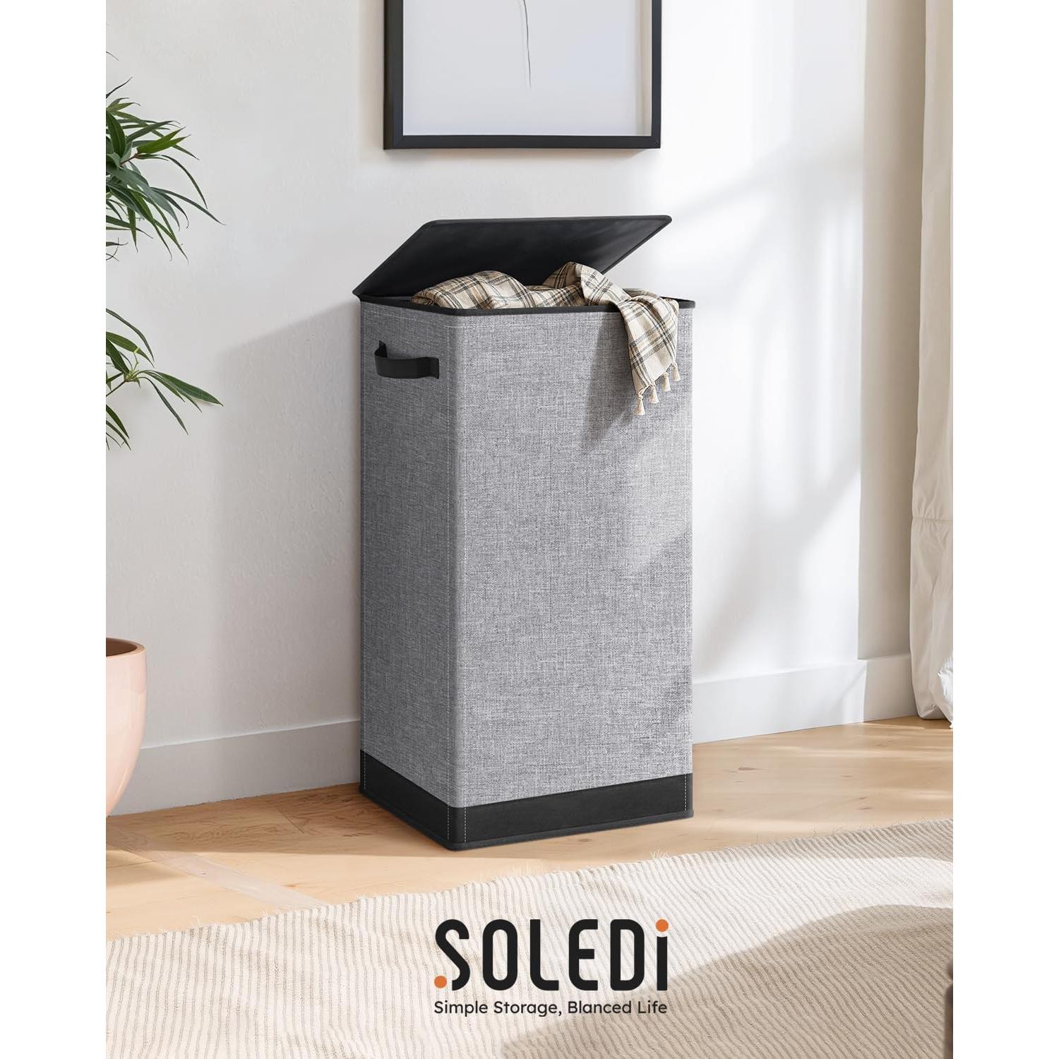 Cesto de Ropa SOLEDI 100L con Tapa y Bolsa Extraíble Gris