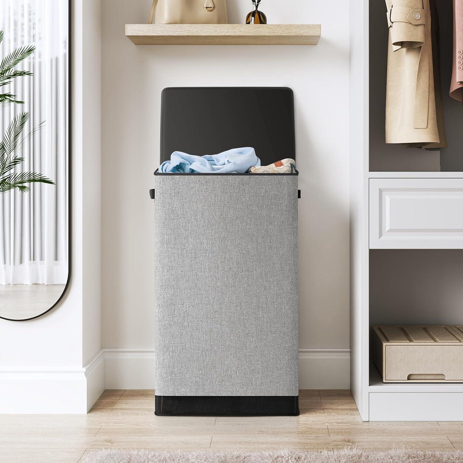 Cesto de Ropa SOLEDI 100L con Tapa y Bolsa Extraíble Gris