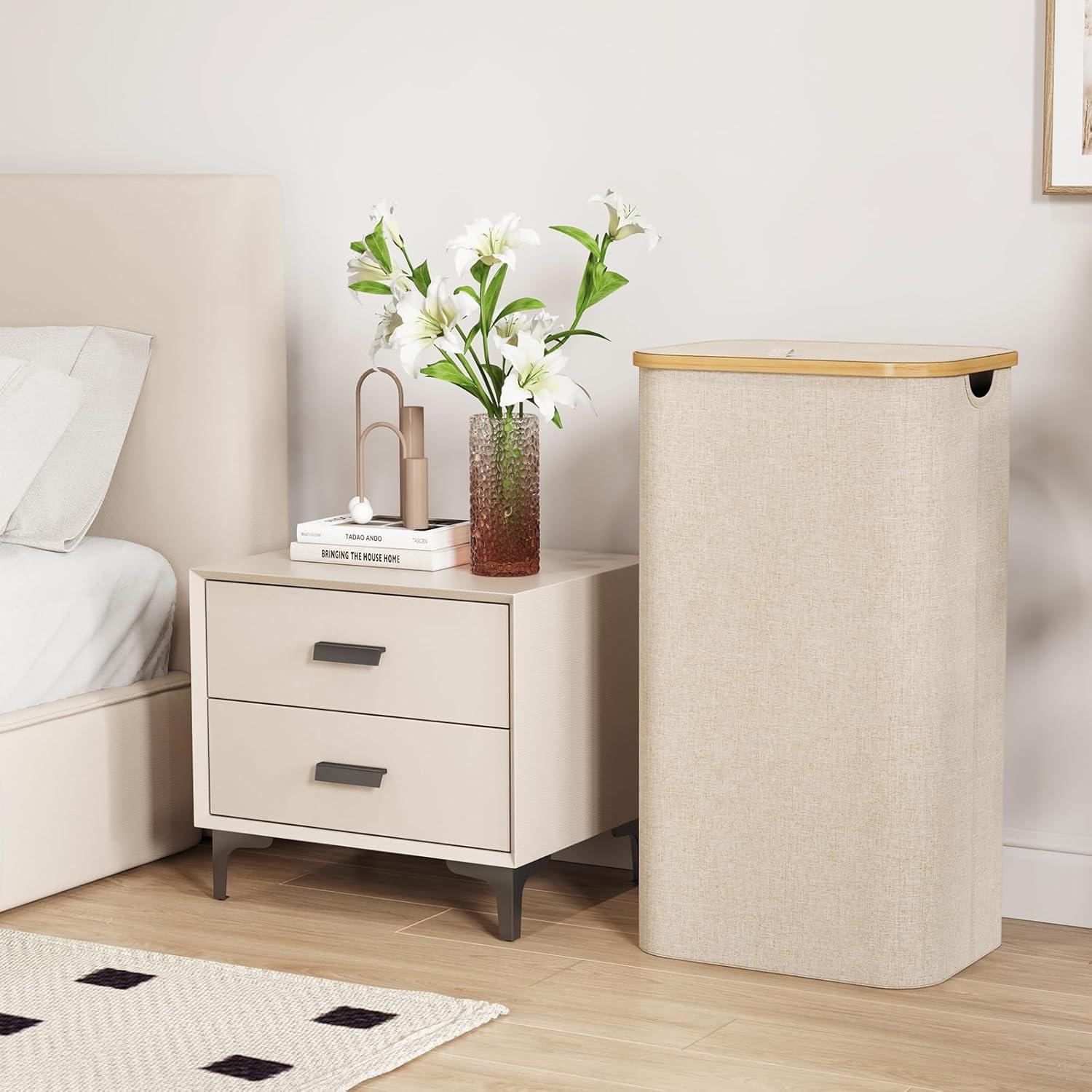 Cesta de Ropa Lifewit 100L con Tapa y Bolsa Extraíble Beige