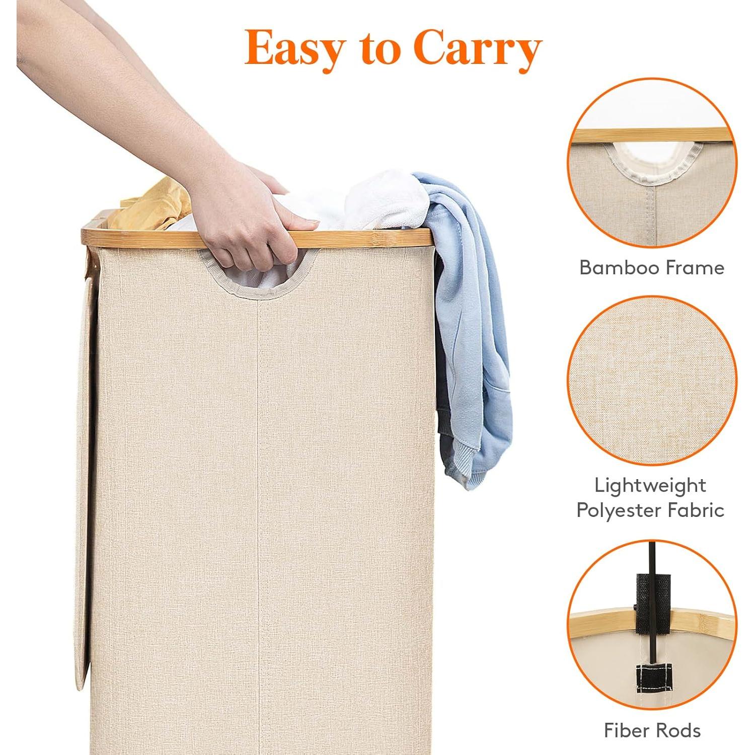 Cesta de Ropa Lifewit 100L con Tapa y Bolsa Extraíble Beige