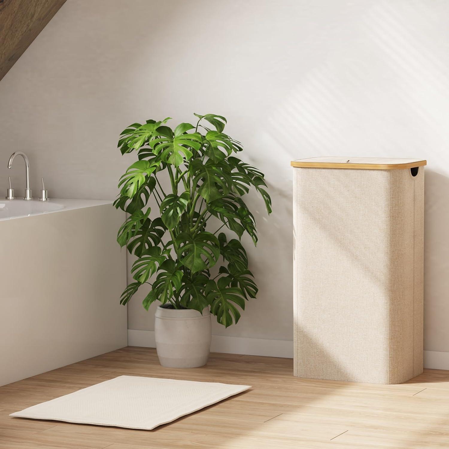 Cesta de Ropa Lifewit 100L con Tapa y Bolsa Extraíble Beige