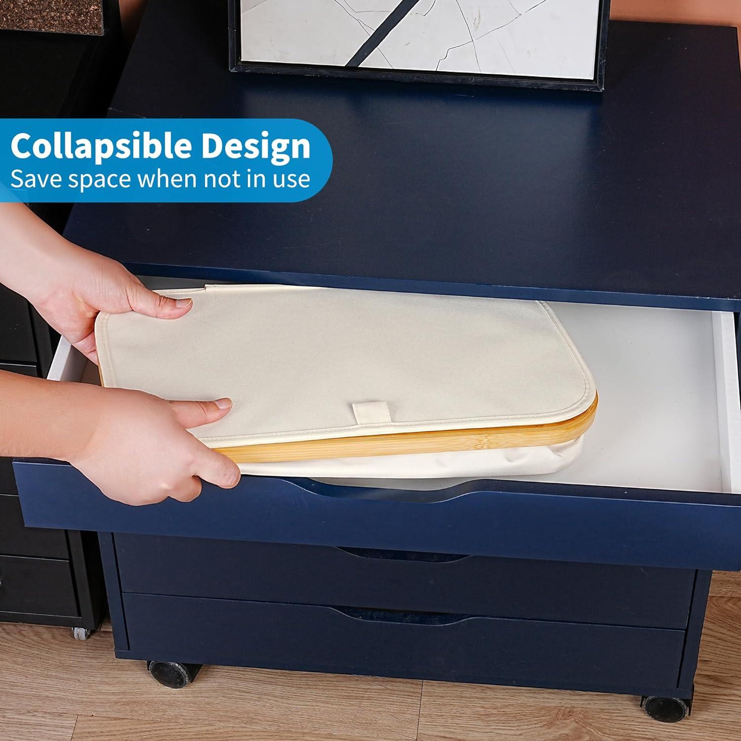 Cesta de Lavandería Efluky 75L Beige con Tapa y Asas de Bambú