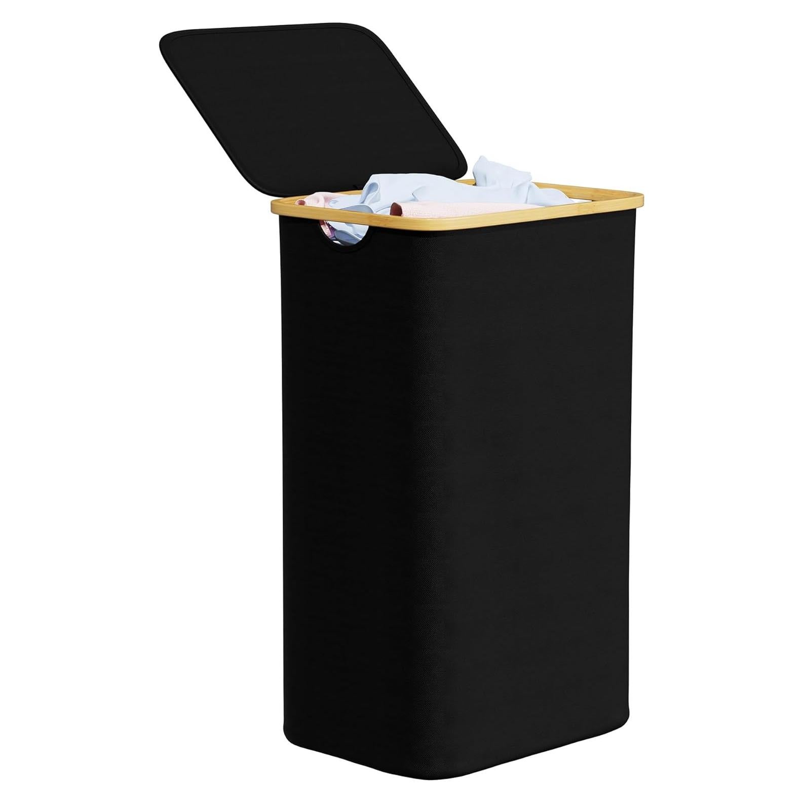 Cesta de Ropa SpaceAid 110L con Tapa y Mangos de Bambú - Negro