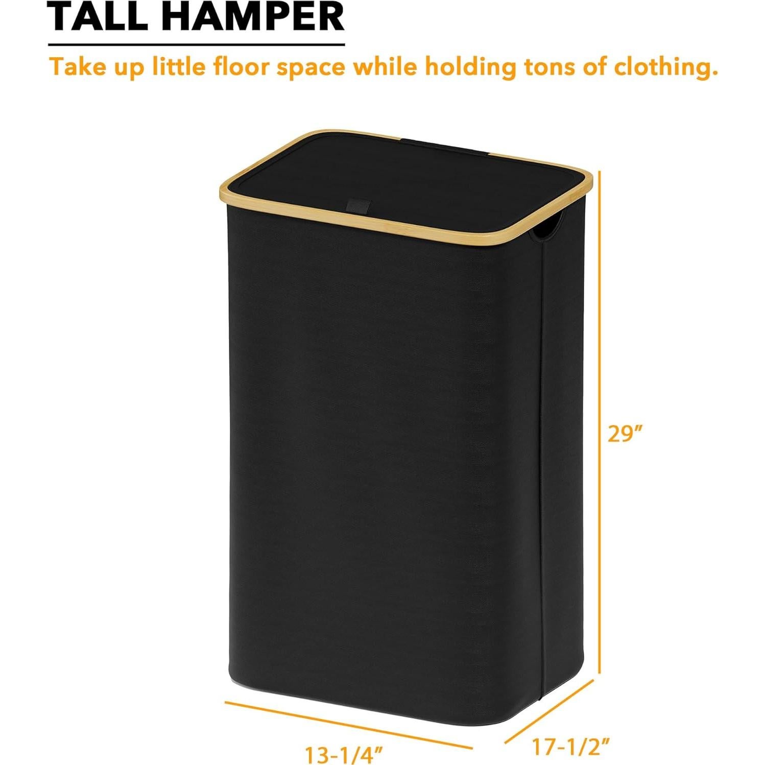 Cesta de Ropa SpaceAid 110L con Tapa y Mangos de Bambú - Negro