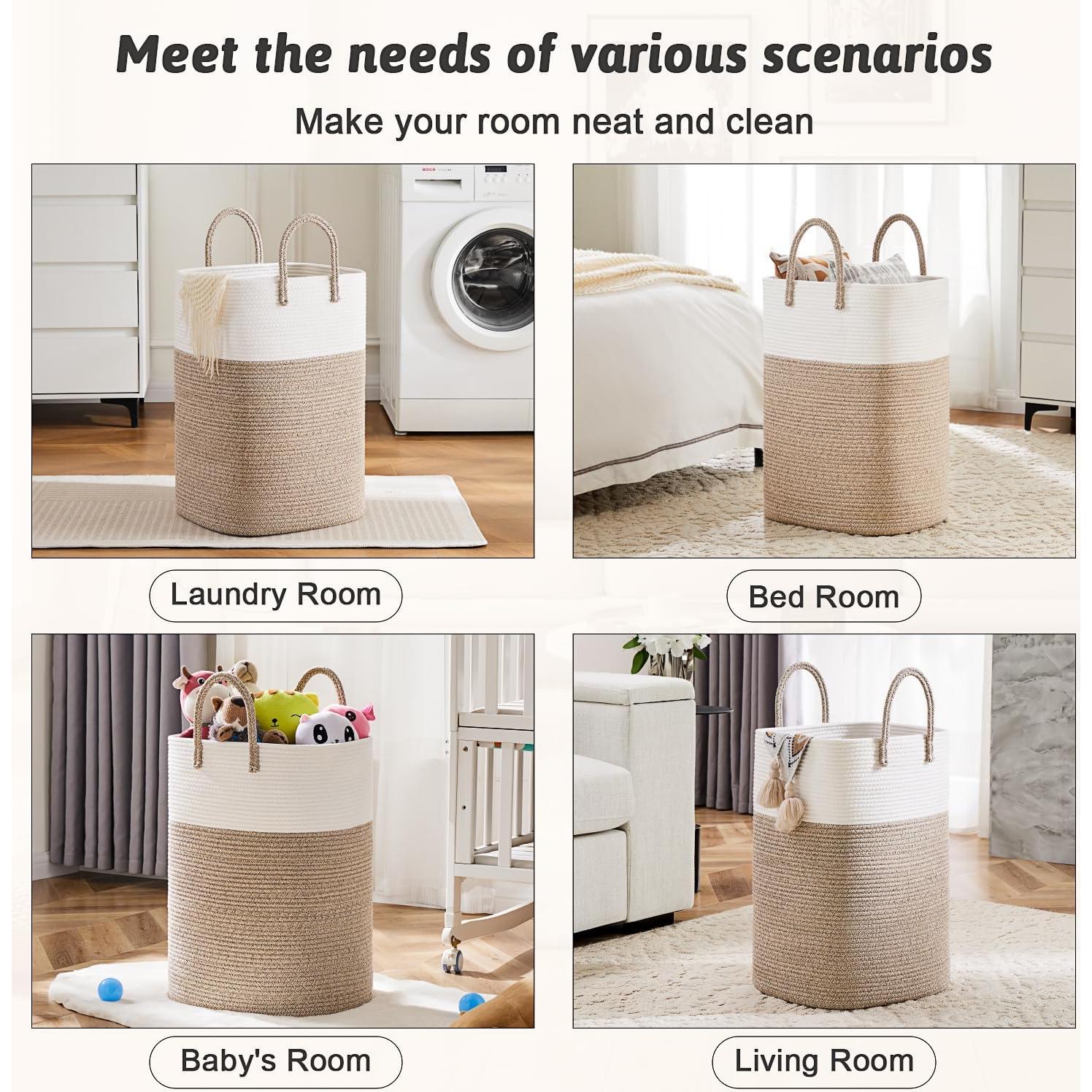 Cesta de Ropa Artfeel 60L Algodón Tejido Marrón Plegable