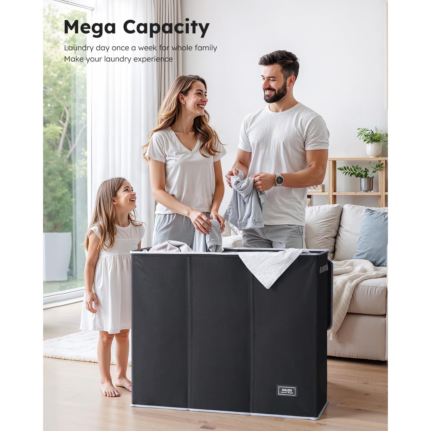 Cesto de Ropa SOLEDI 180L 3 Secciones con Tapa y Asa