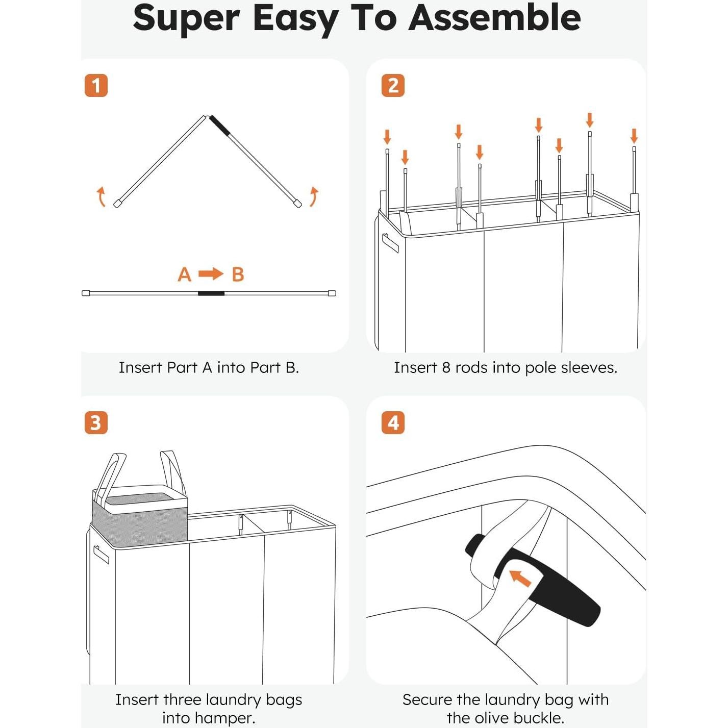 Cesto de Ropa SOLEDI 180L 3 Secciones con Tapa y Asa