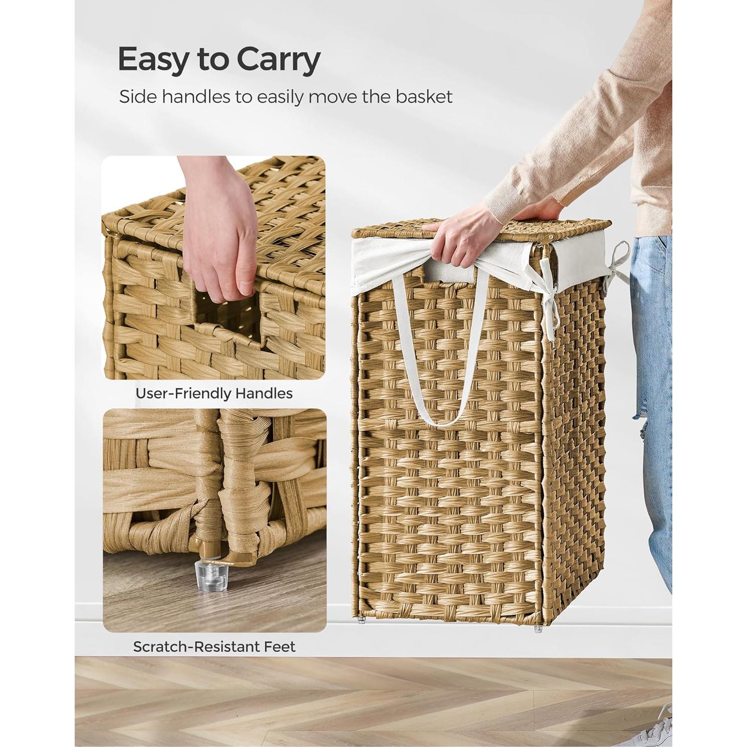 Cesta de Ropa Plegable SONGMICS 90L Amarillo con Tapa