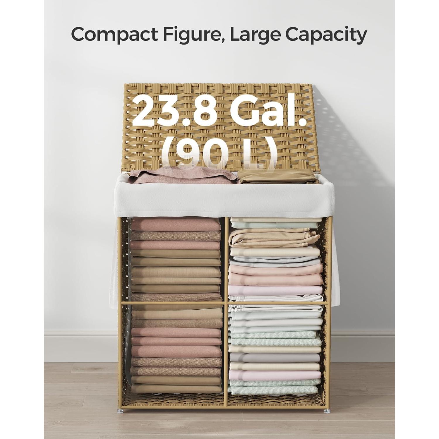 Cesta de Ropa Plegable SONGMICS 90L Amarillo con Tapa