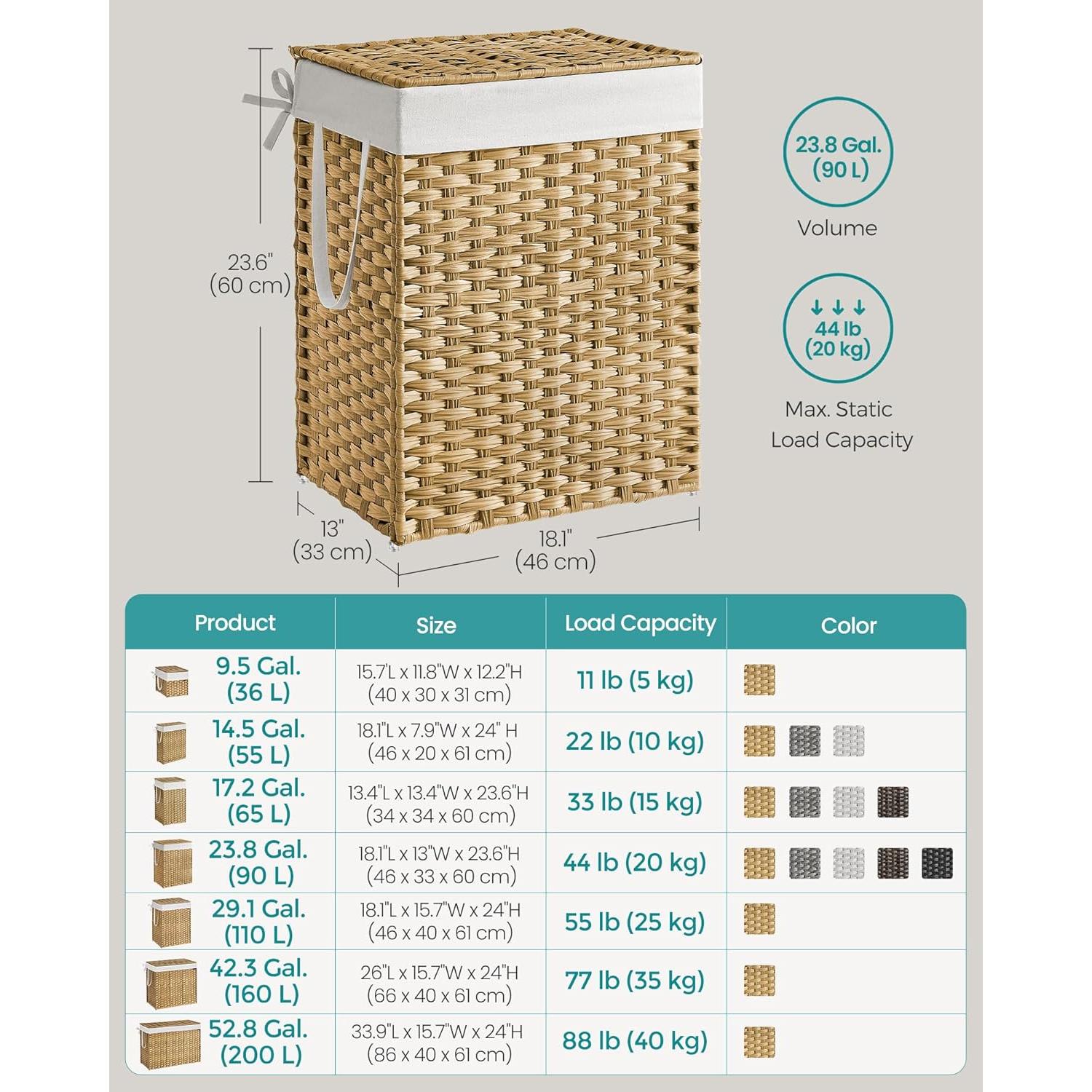 Cesta de Ropa Plegable SONGMICS 90L Amarillo con Tapa