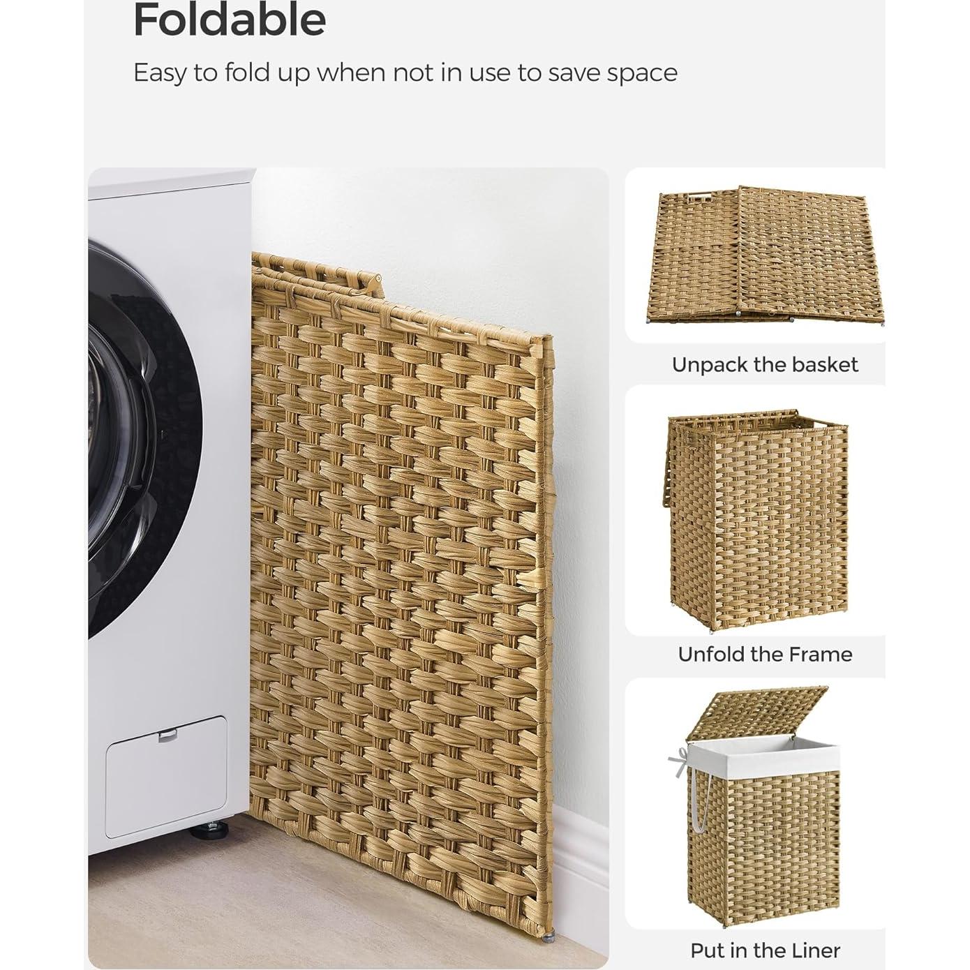 Cesta de Ropa Plegable SONGMICS 90L Amarillo con Tapa