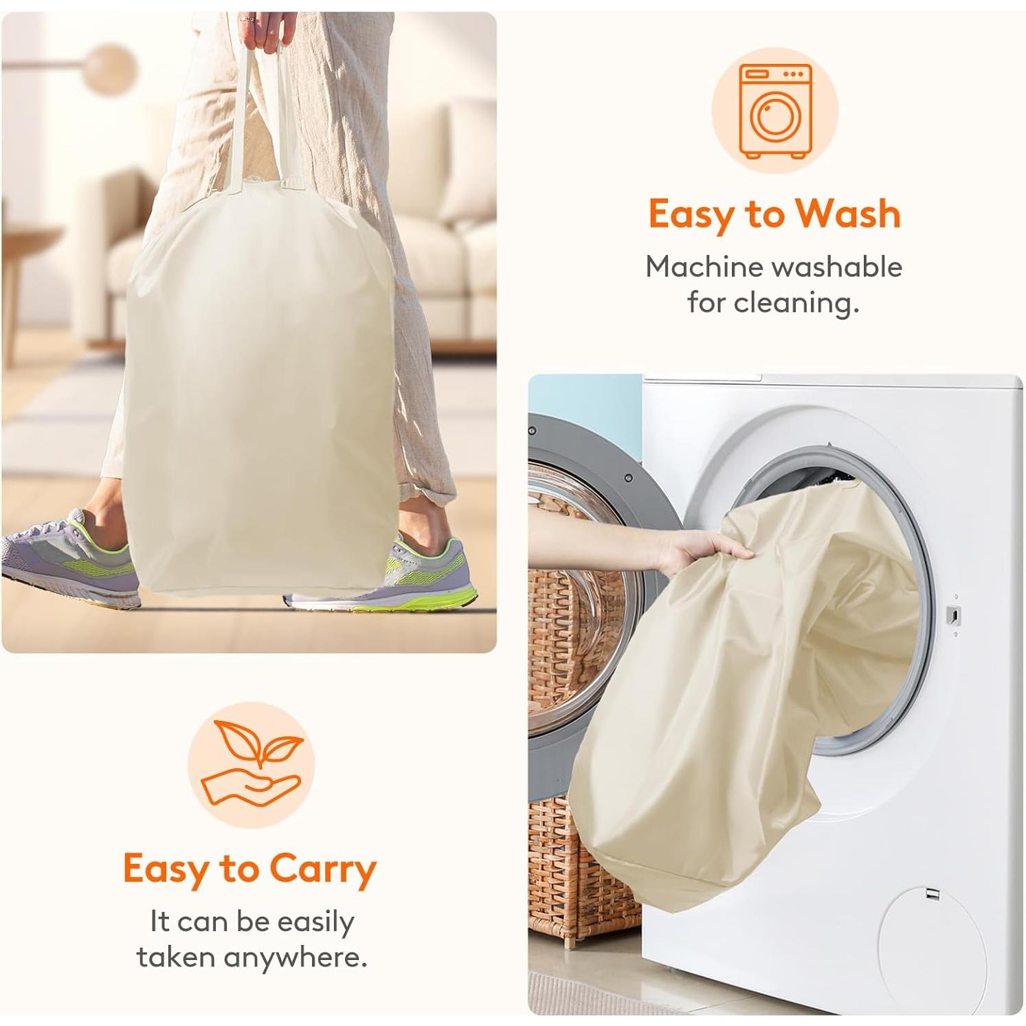 Cesto de Ropa Lifewit 105L con Tapa y Bolsa Extraíble Beige