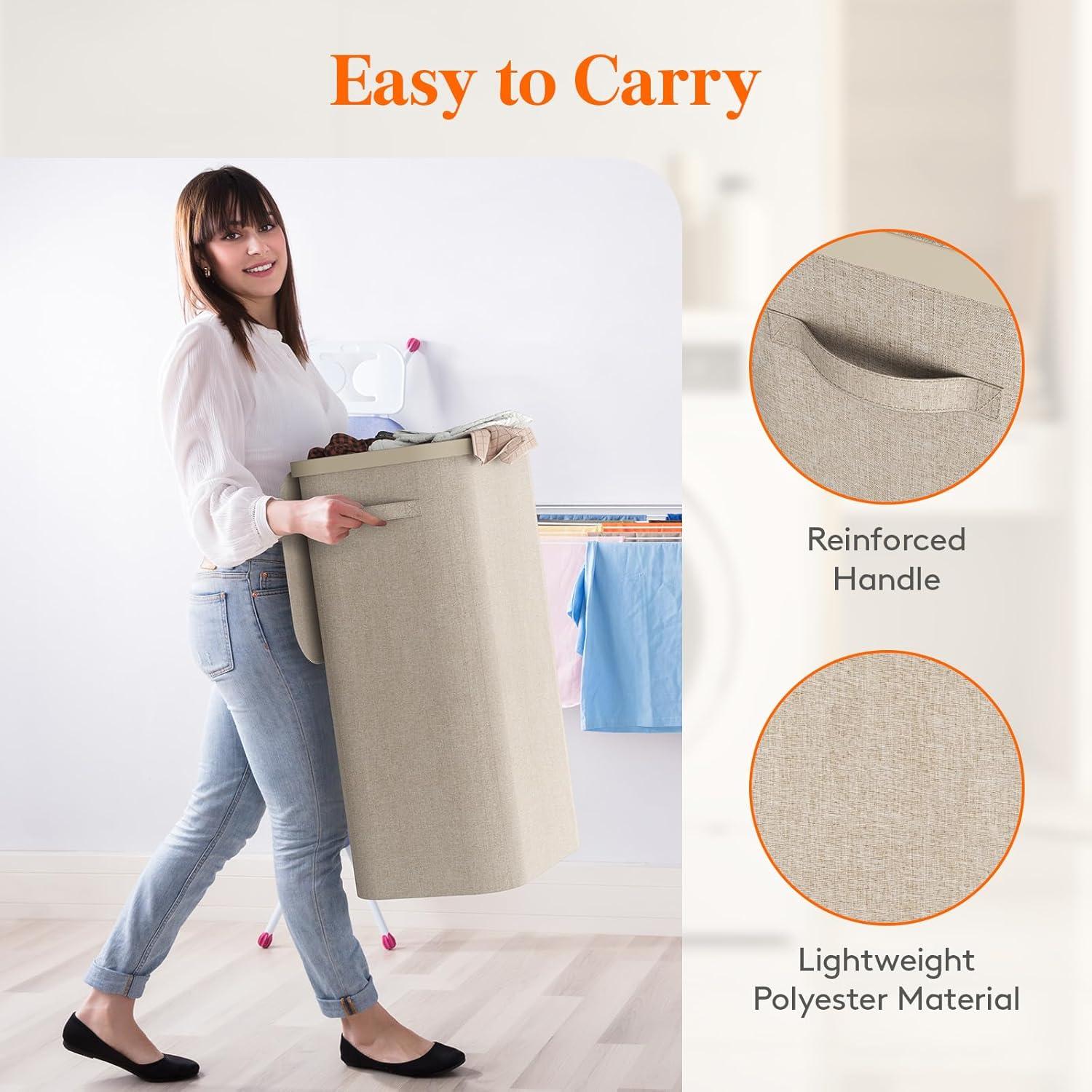 Cesto de Ropa Lifewit 105L con Tapa y Bolsa Extraíble Beige