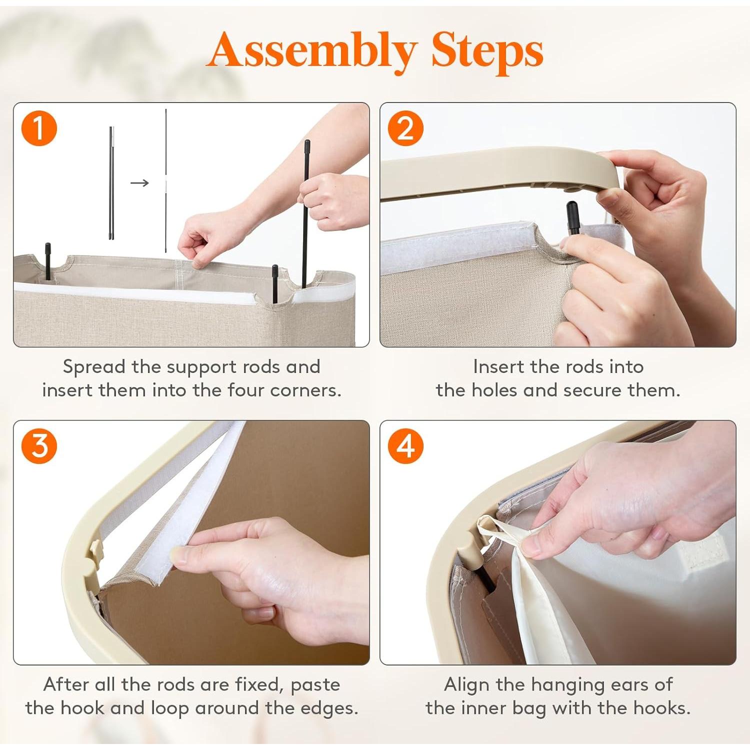 Cesto de Ropa Lifewit 105L con Tapa y Bolsa Extraíble Beige