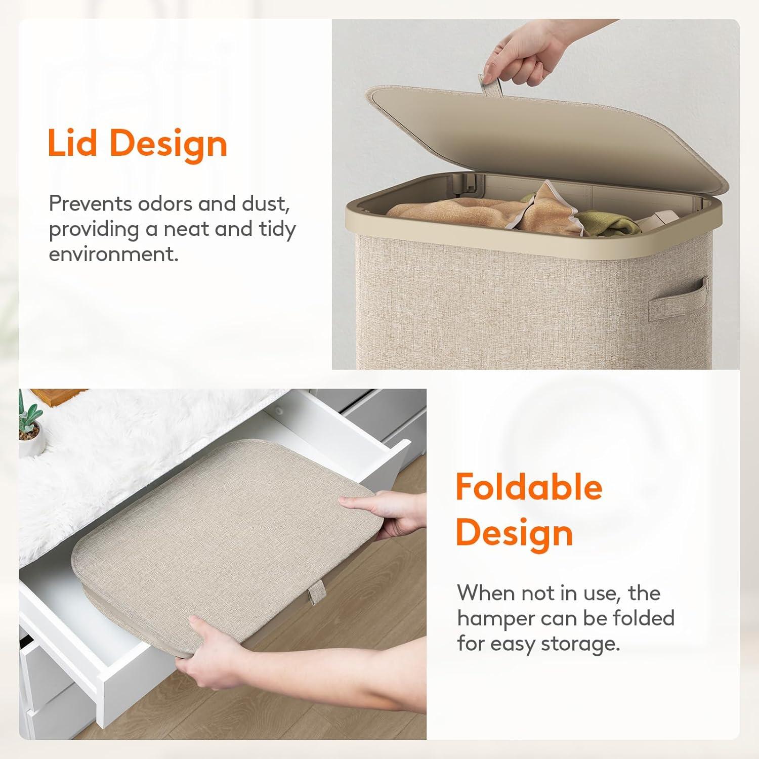 Cesto de Ropa Lifewit 105L con Tapa y Bolsa Extraíble Beige