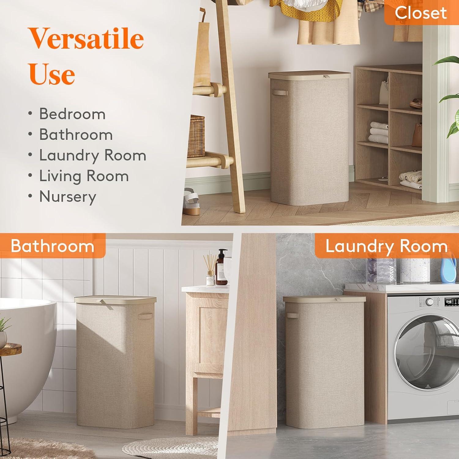 Cesto de Ropa Lifewit 105L con Tapa y Bolsa Extraíble Beige