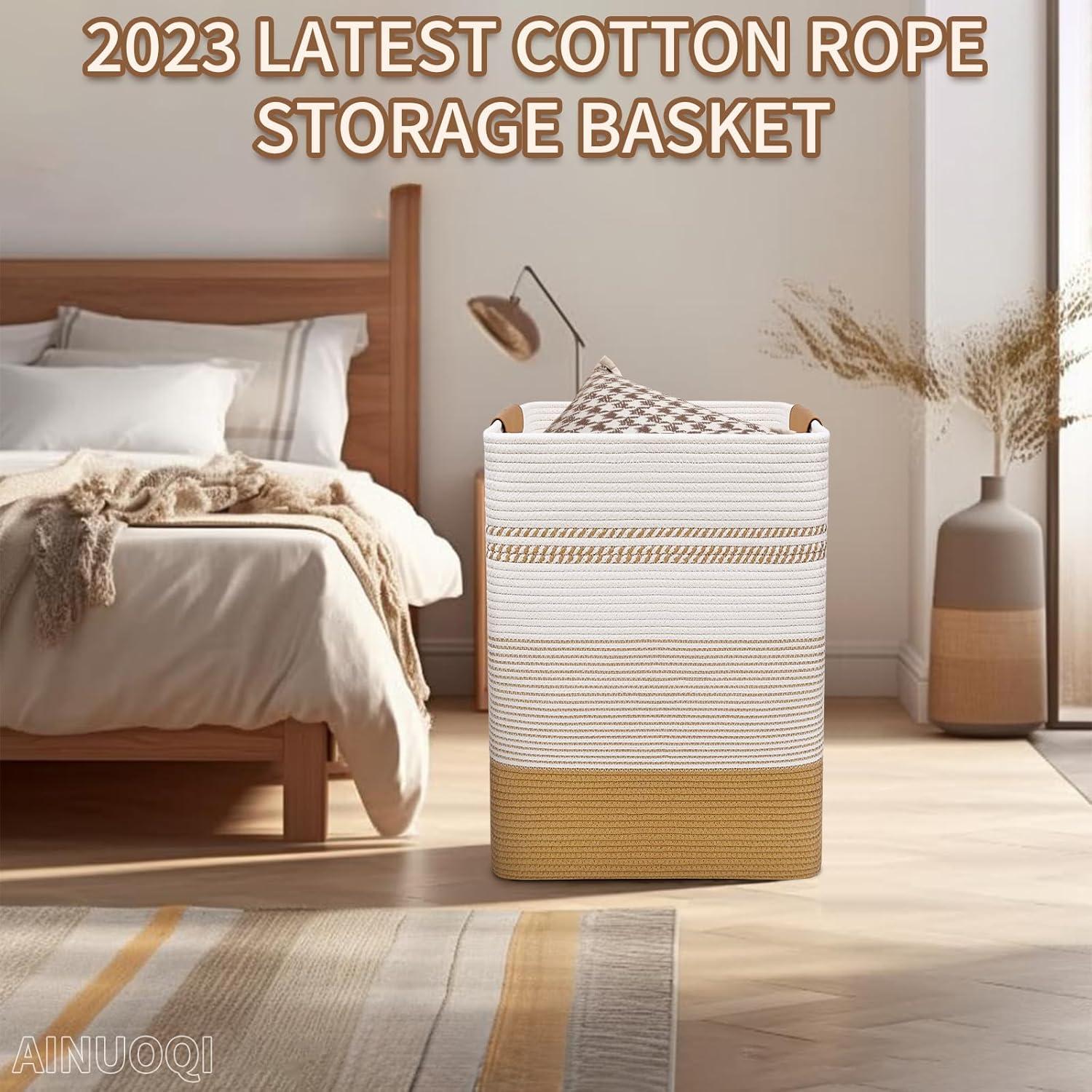 Cesta de lavandería AINUOQI 85L Algodón Yute Blanco Decorativa