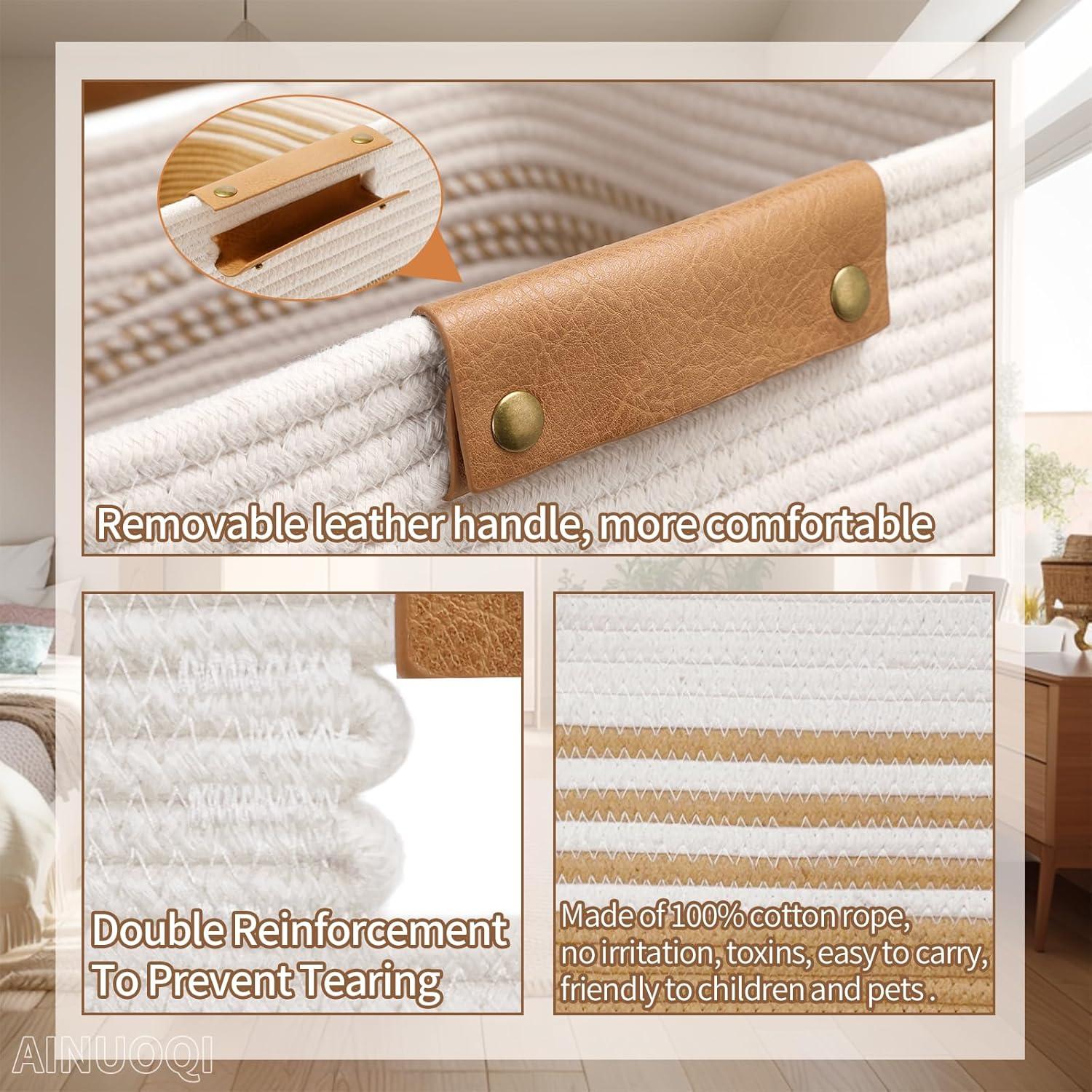 Cesta de lavandería AINUOQI 85L Algodón Yute Blanco Decorativa