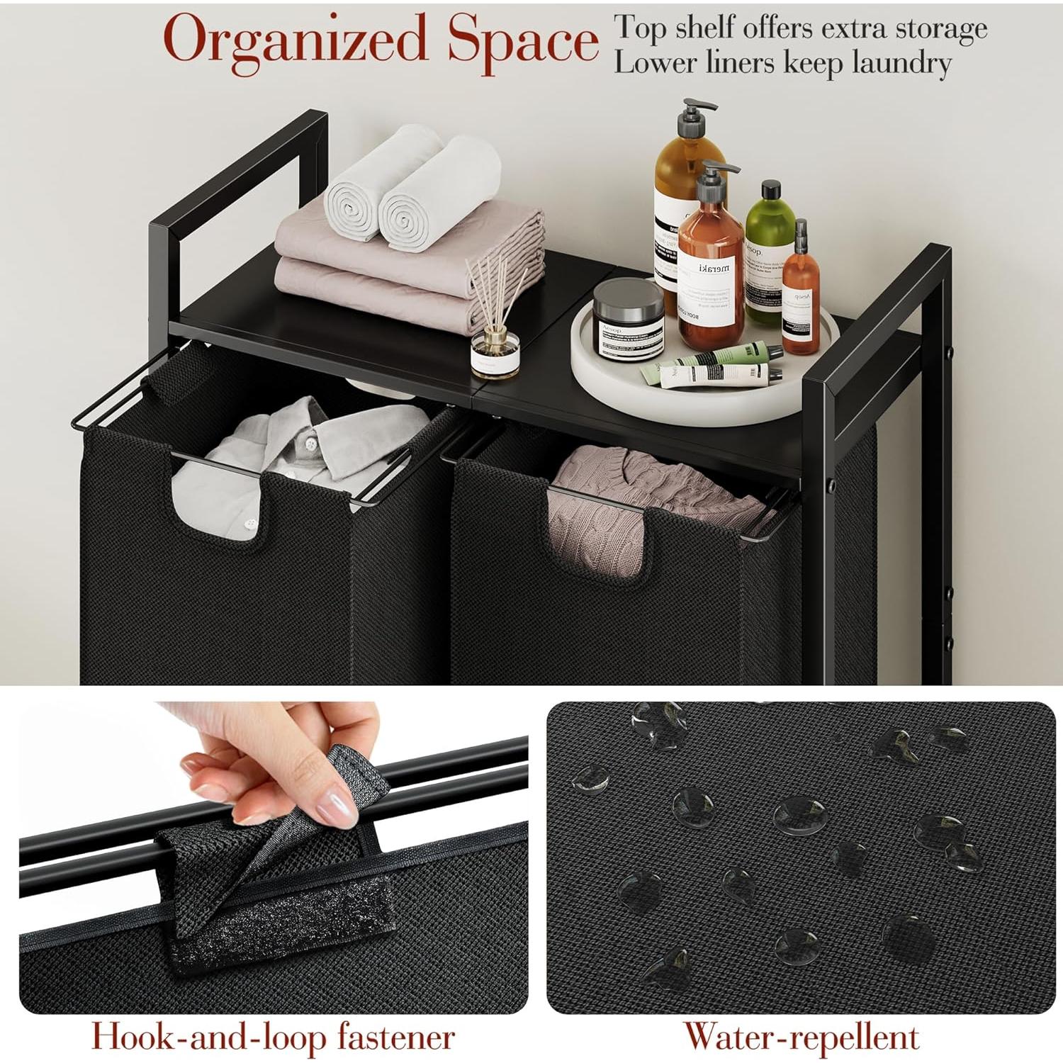 Cesto de Ropa Organizador Kitstorack 89L con Estante y 2 Bolsas