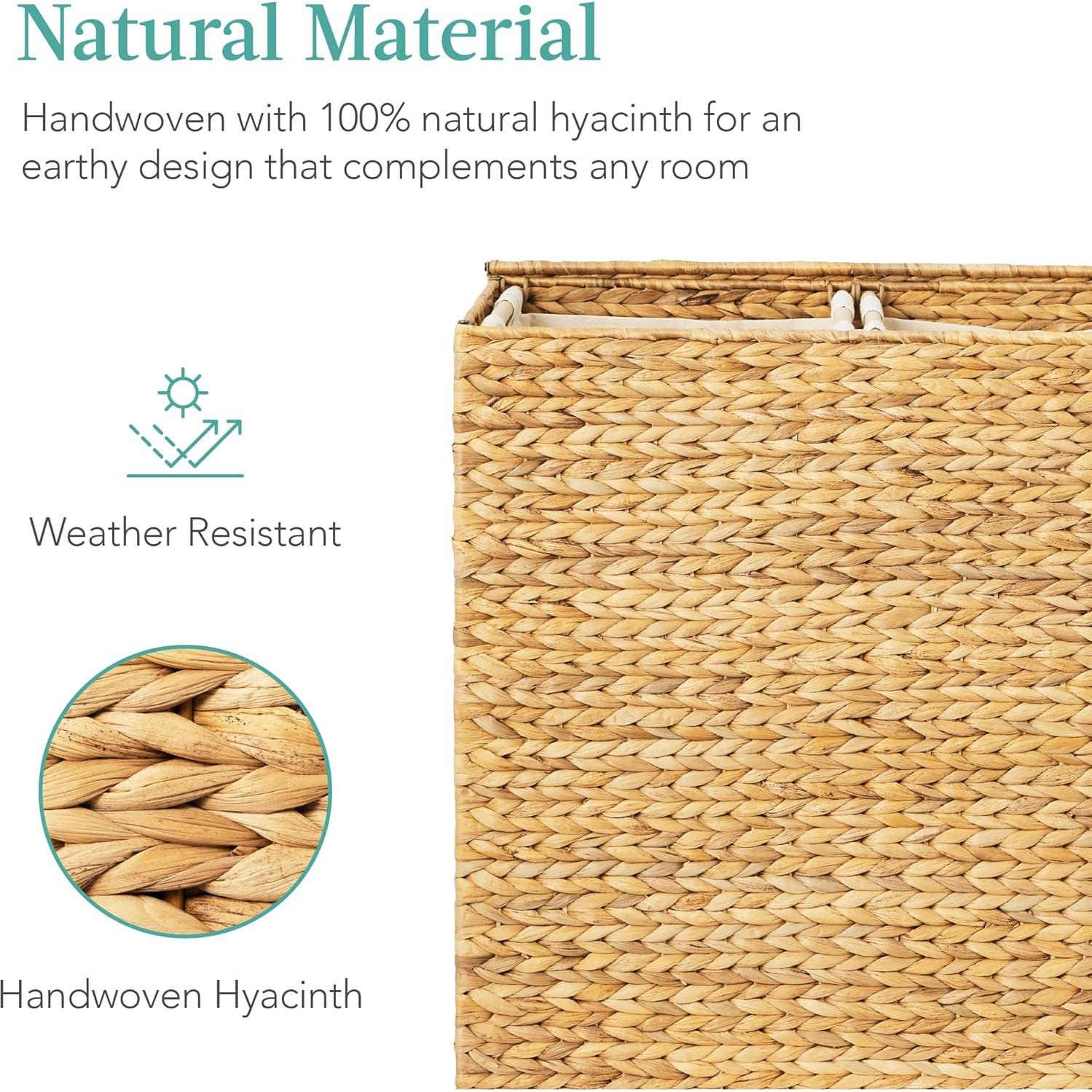 Cesto de Ropa Doble con Tapa Mejor Opción 61x32cm Natural