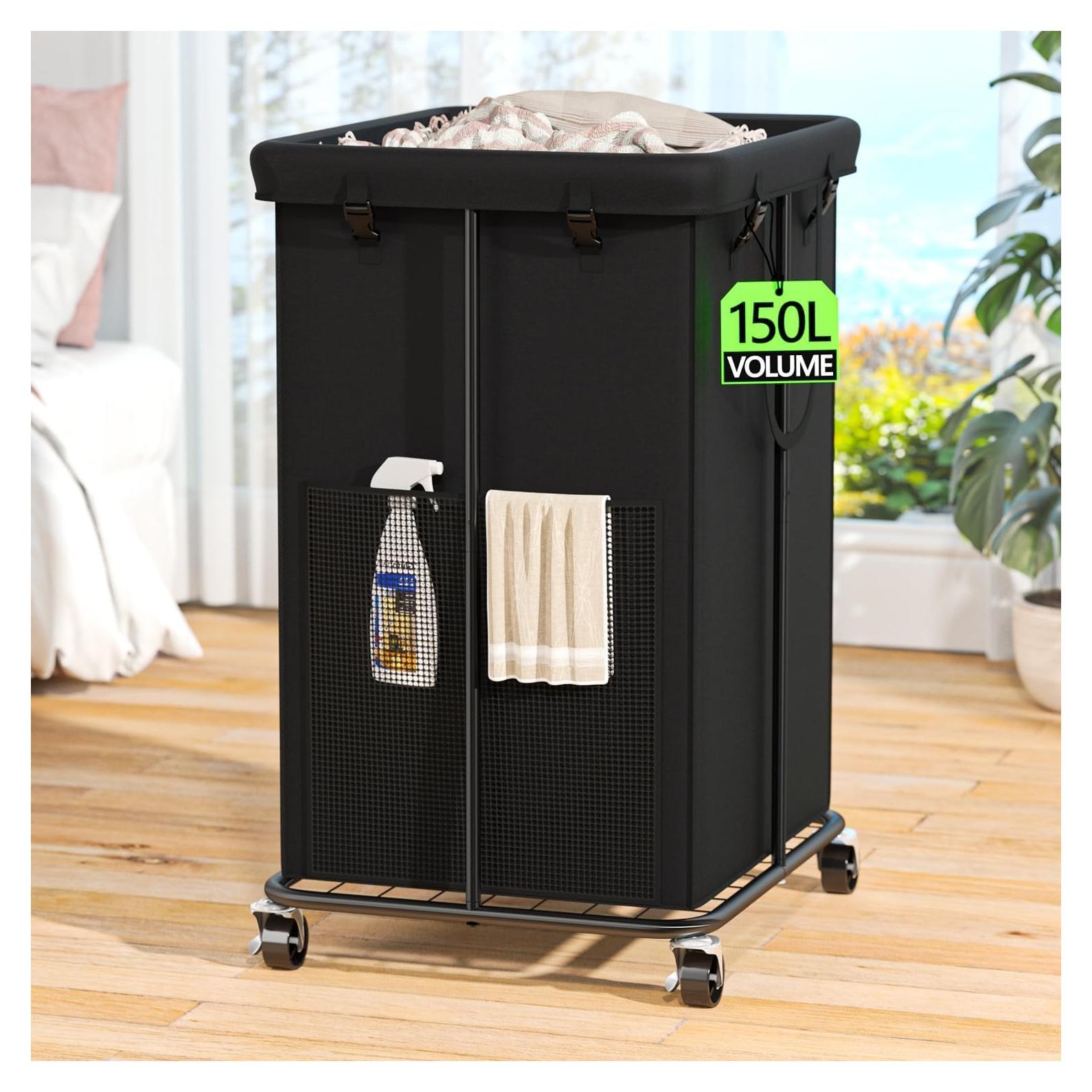 Cesto de Ropa Rodante Olldide 150L con Ruedas y Bolsa Removible