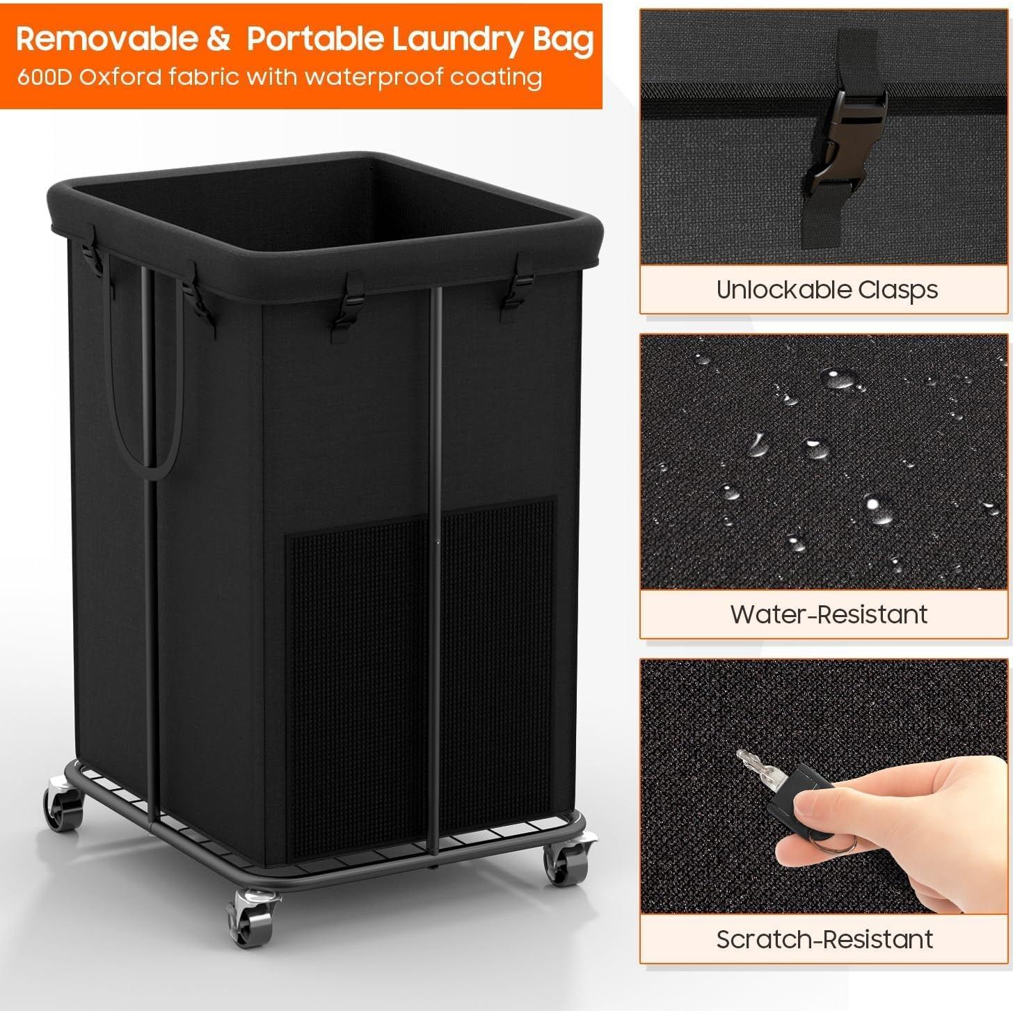 Cesto de Ropa Rodante Olldide 150L con Ruedas y Bolsa Removible