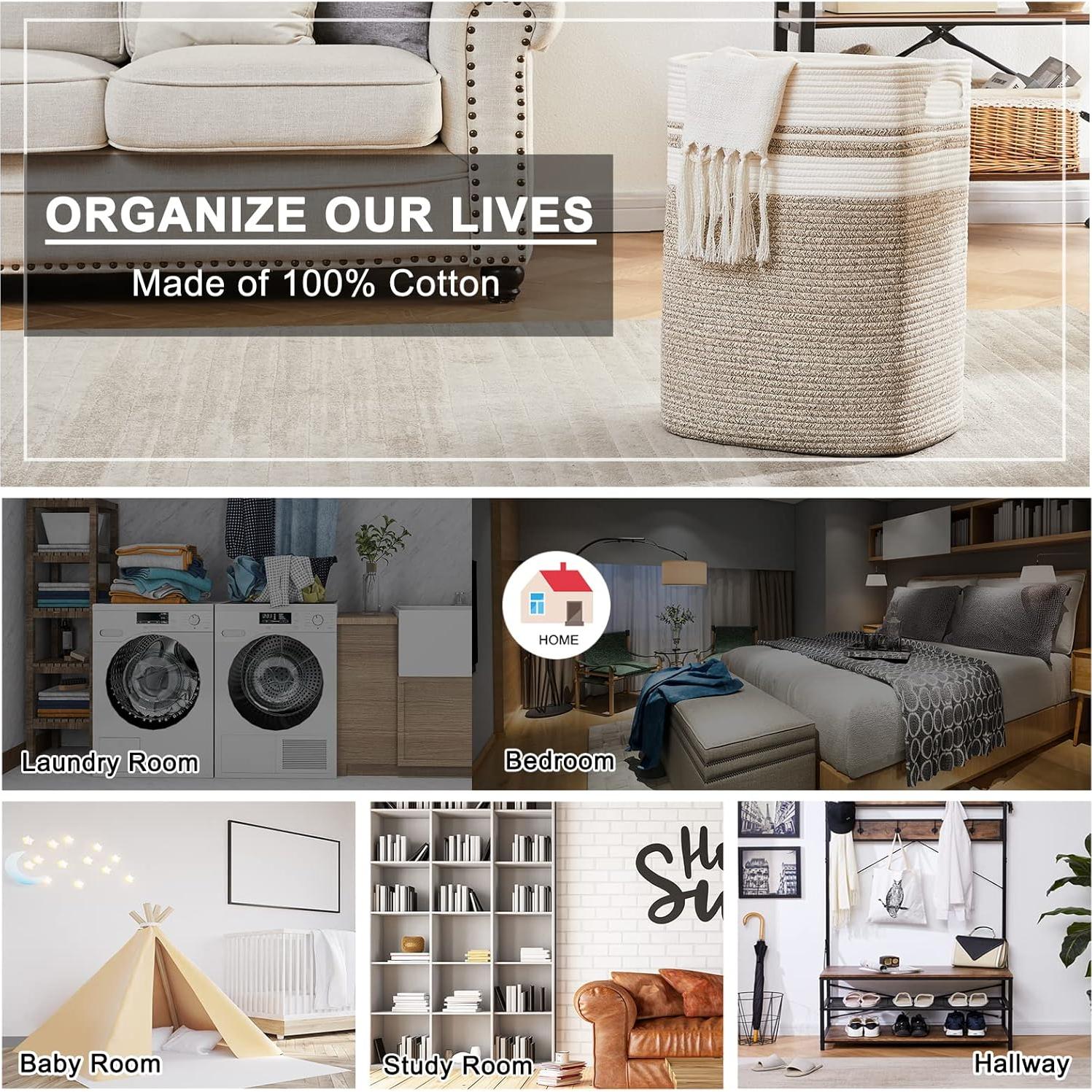 Cesta de Ropa OIAHOMY 76L Algodón Amarillo Plegable