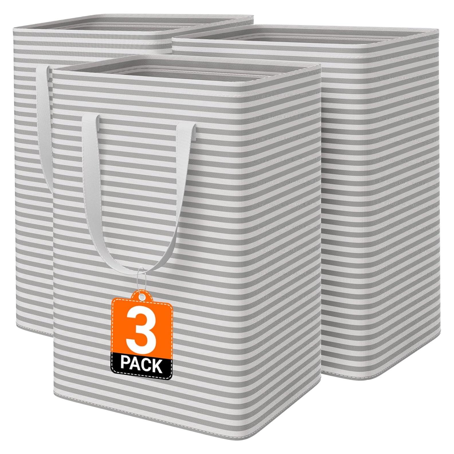 Paquete de 3 Cestas de Ropa Plegables SmartTrends 75L Gris